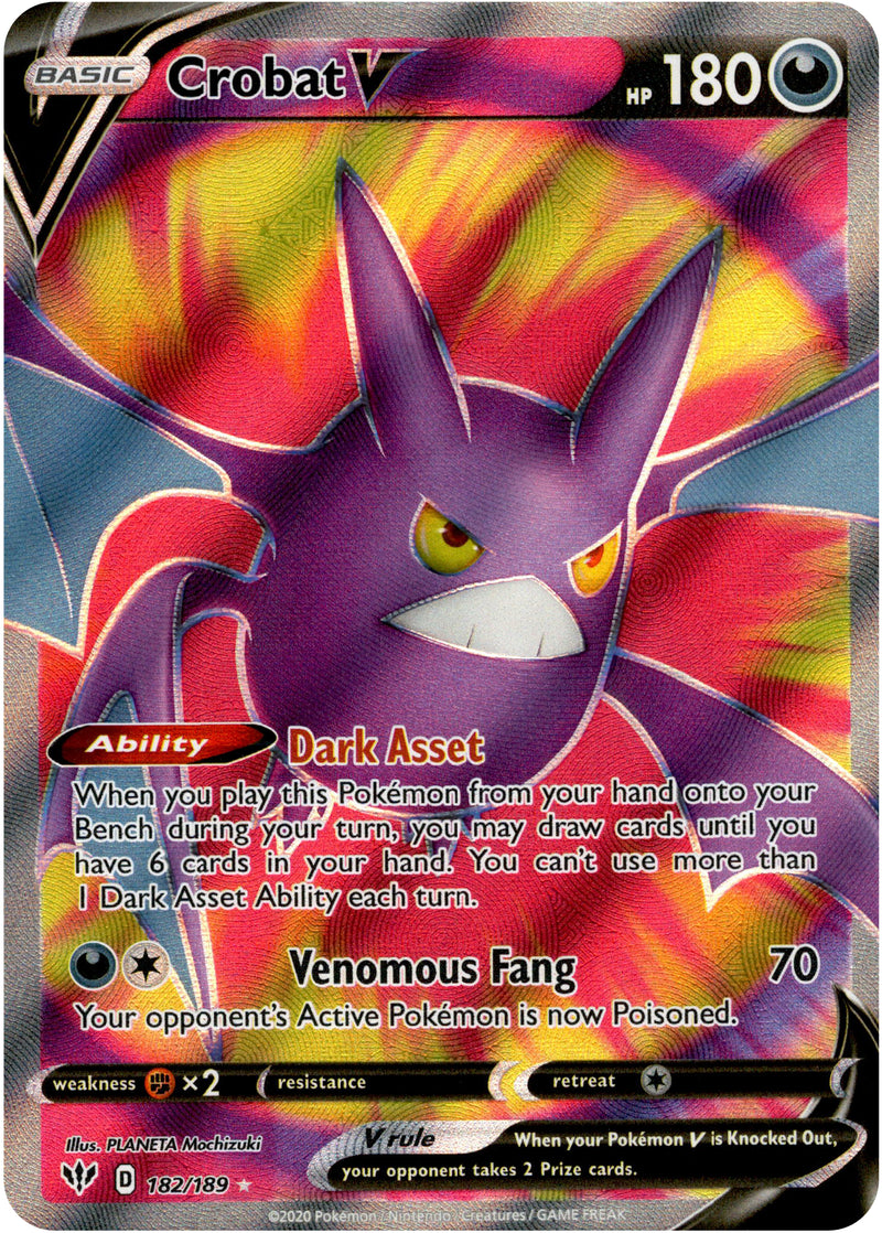 Crobat V Full Art - 182/189 - Darkness Ablaze - Holo Card Cavern Trading Cards, LLC Crobat V Full Art - 182/189 - Darkness Ablaze - Holo Card Cavern Trading Cards, LLC