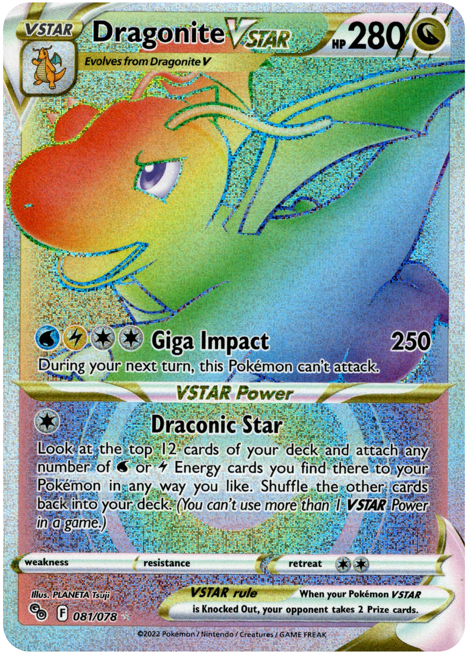 Dragonite VSTAR Hyper Rare - 081/078 - Pokemon Go - Holo - Card Cavern