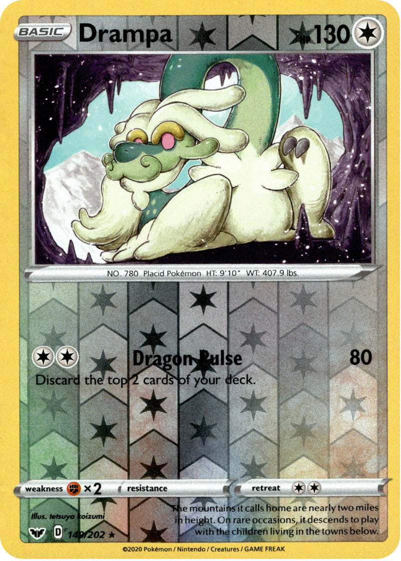 Drampa - 149/202 - Sword & Shield - Reverse Holo Card Cavern Trading Cards, LLC Drampa - 149/202 - Sword & Shield - Reverse Holo Card Cavern Trading Cards, LLC