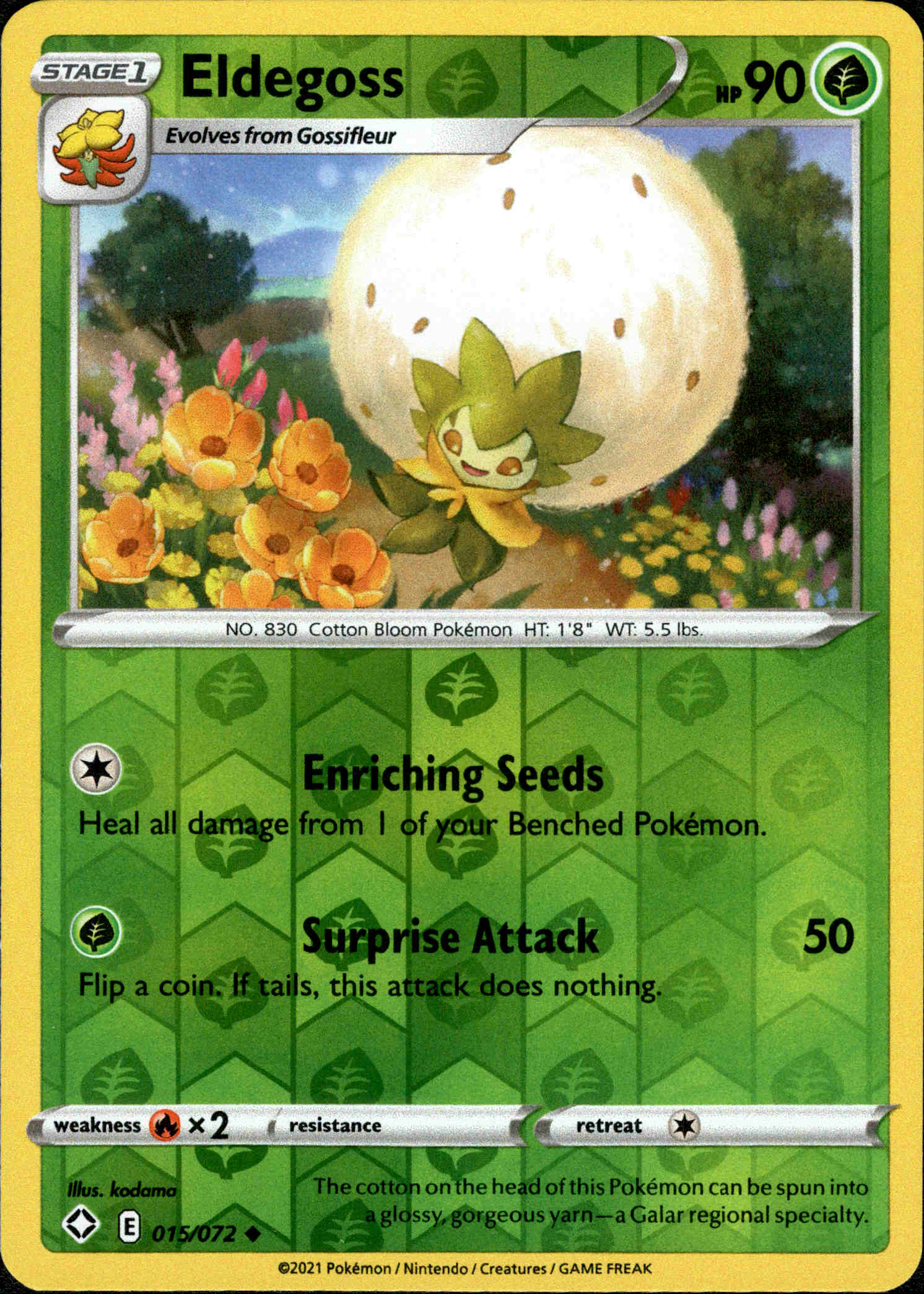 Eldegoss - 015/072 - Shining Fates - Reverse Holo - Card Cavern