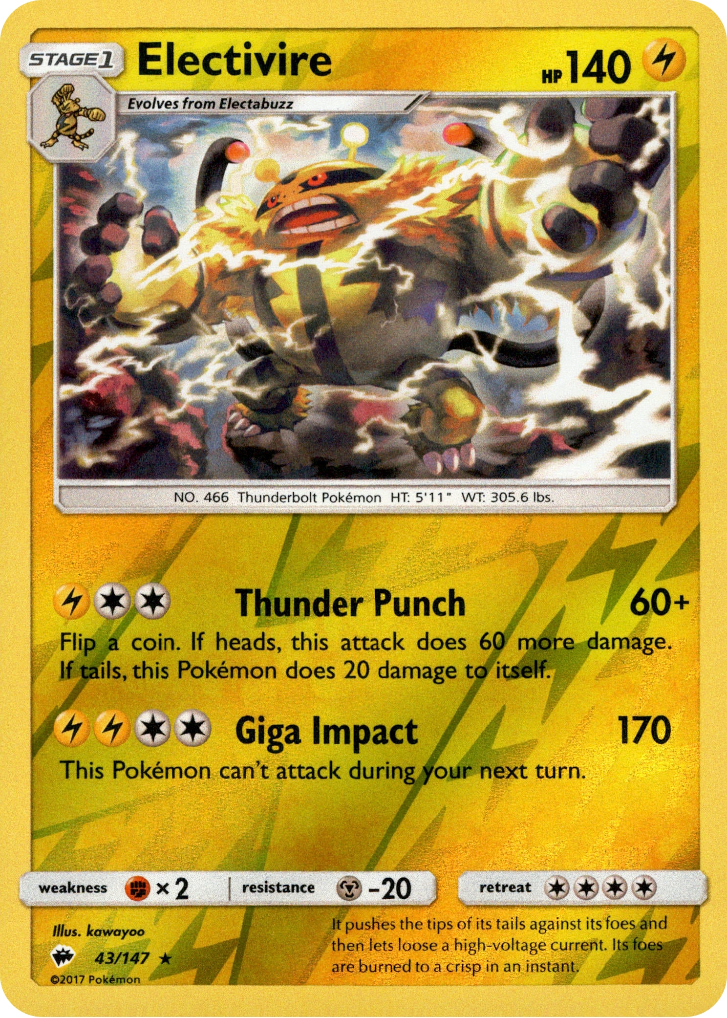 Electivire - 43/147 - Burning Shadows - Reverse Holo - Card Cavern