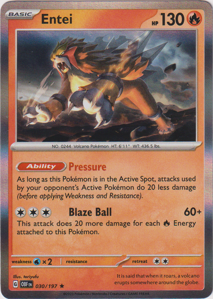Entei - 030/197 - Obsidian Flames - Holo – Card Cavern Trading Cards, LLC