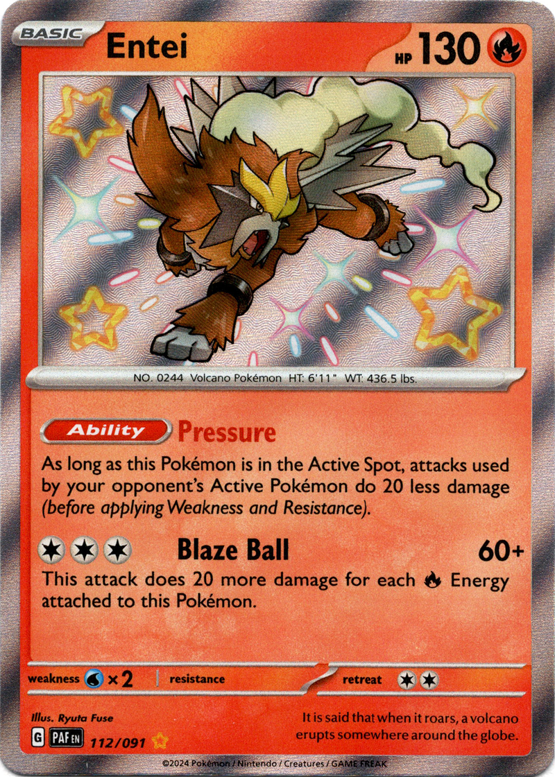 Entei - 112/091 - Paldean Fates - Holo Card Cavern Trading Cards, LLC Entei - 112/091 - Paldean Fates - Holo Card Cavern Trading Cards, LLC