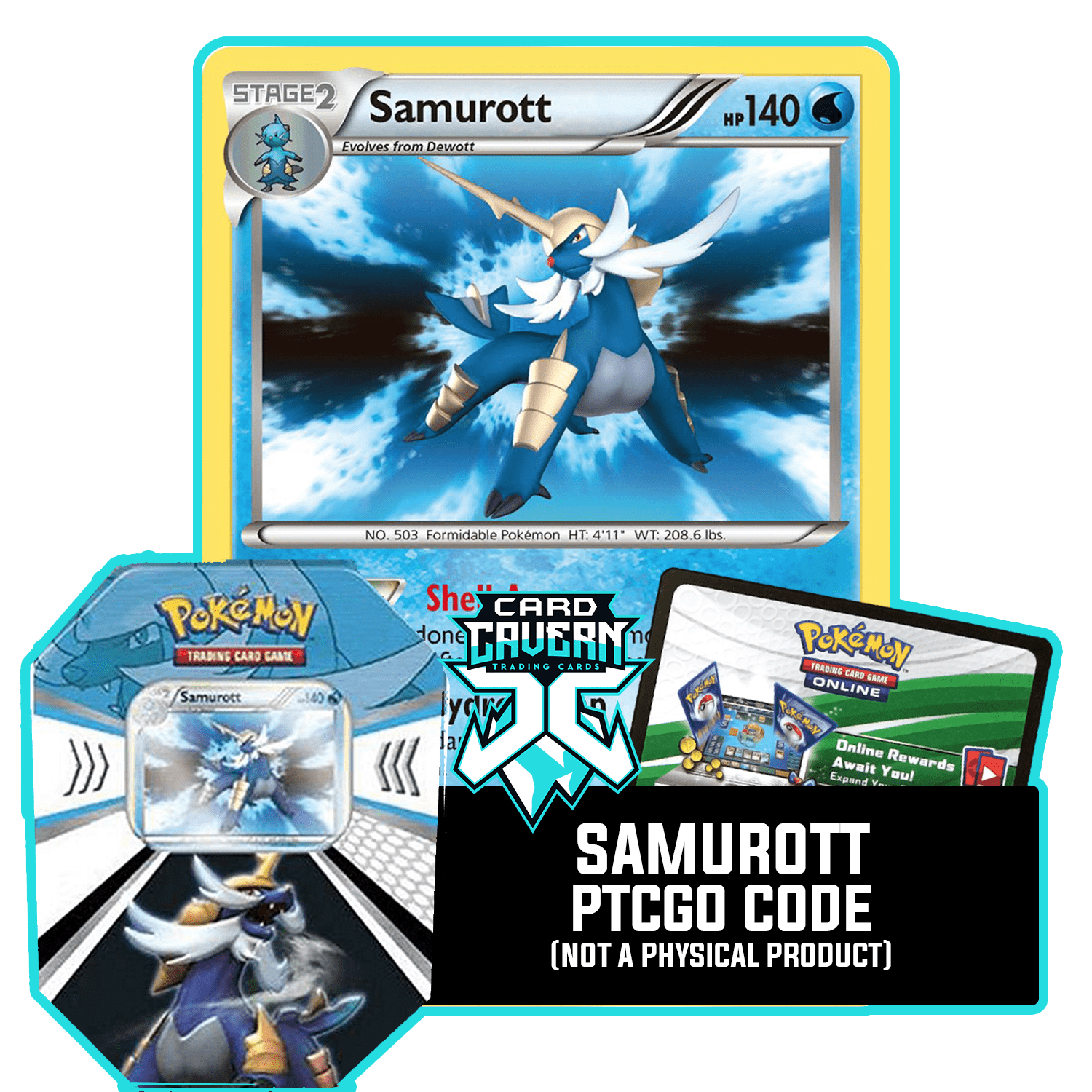 Evolved Battle Action Fall Tin: Samurott - PTCGO Code - Card Cavern