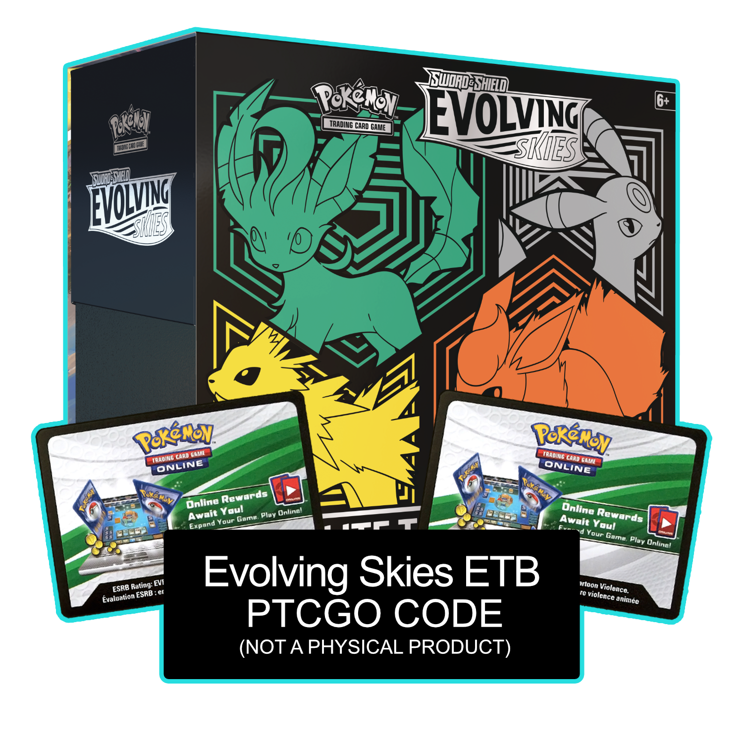 Evolving Skies ETB - Leafeon, Umbreon, Jolteon, & Flareon - Sleeves and Deck Box - PTCGL Code - Card Cavern