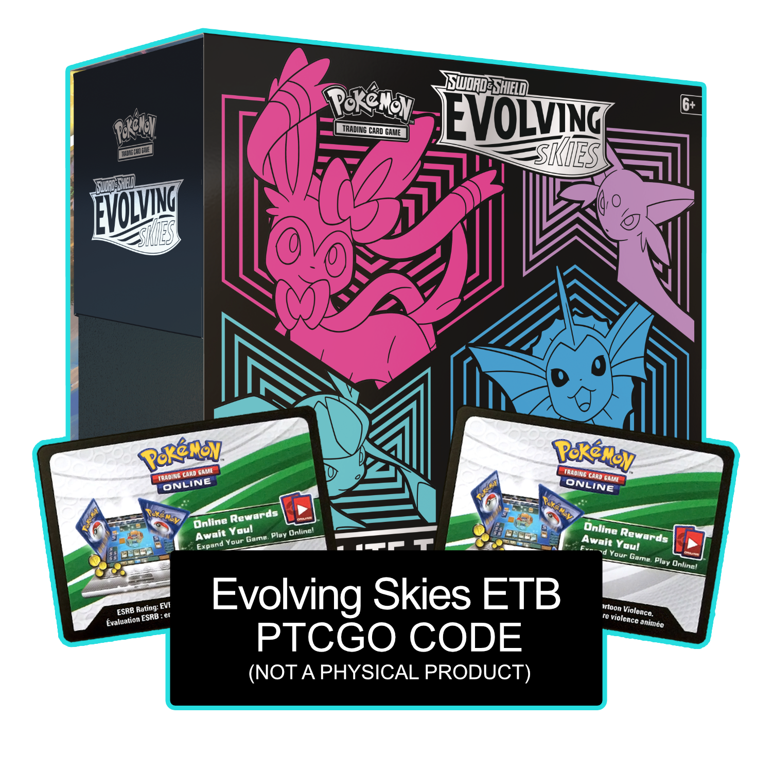 Evolving Skies ETB - Sylveon, Espeon, Glaceon, & Vaporeon - Sleeves and Deck Box - PTCGL Code - Card Cavern