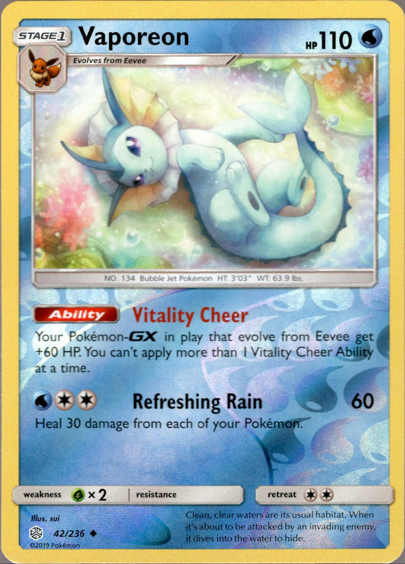 Vaporeon - 42/236 - Cosmic Eclipse - Reverse Holo Vaporeon - 42/236 - Cosmic Eclipse - Reverse Holo