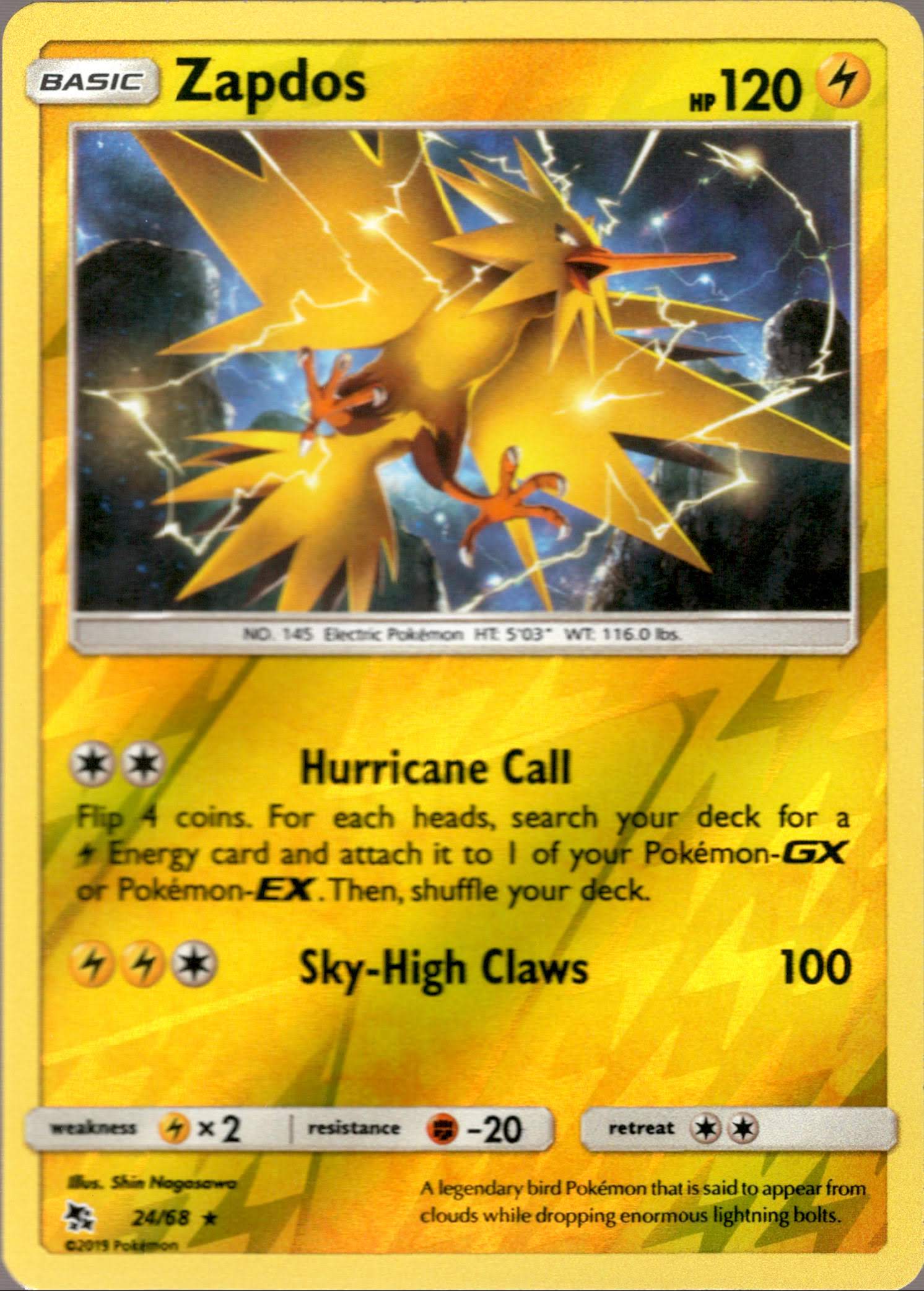 Zapdos - 24/68 - Hidden Fates - Reverse Holo - Card Cavern