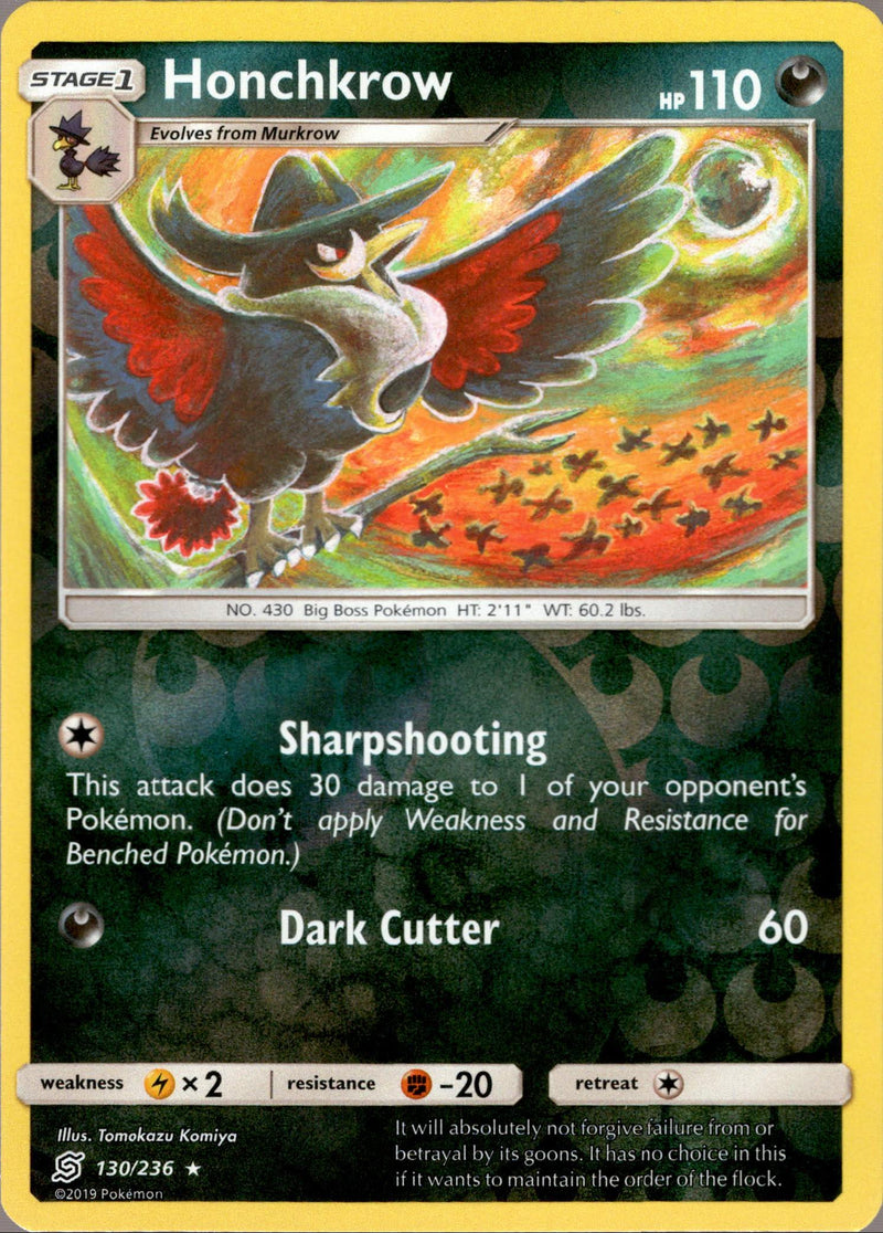honchkrow pokemon card - 130/236 - Unified Minds Colorless Retreat Cost Honchkrow Cards | Dex -