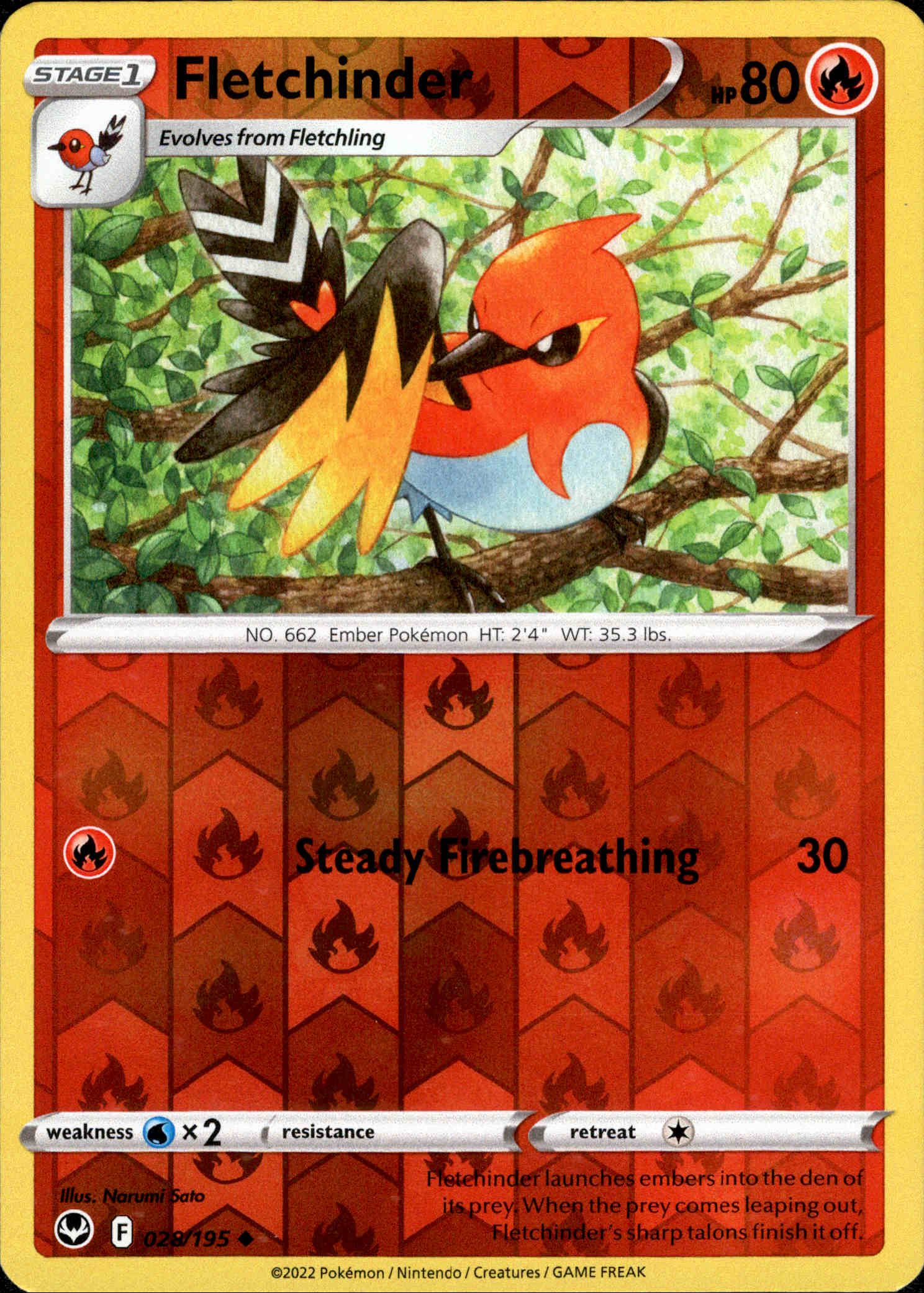 Fletchinder - 028/195 - Silver Tempest - Reverse Holo - Card Cavern