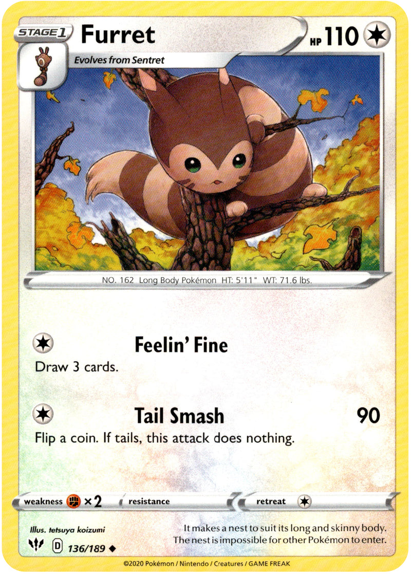 Furret - 136/189 - Darkness Ablaze Card Cavern Trading Cards, LLC Furret - 136/189 - Darkness Ablaze Card Cavern Trading Cards, LLC