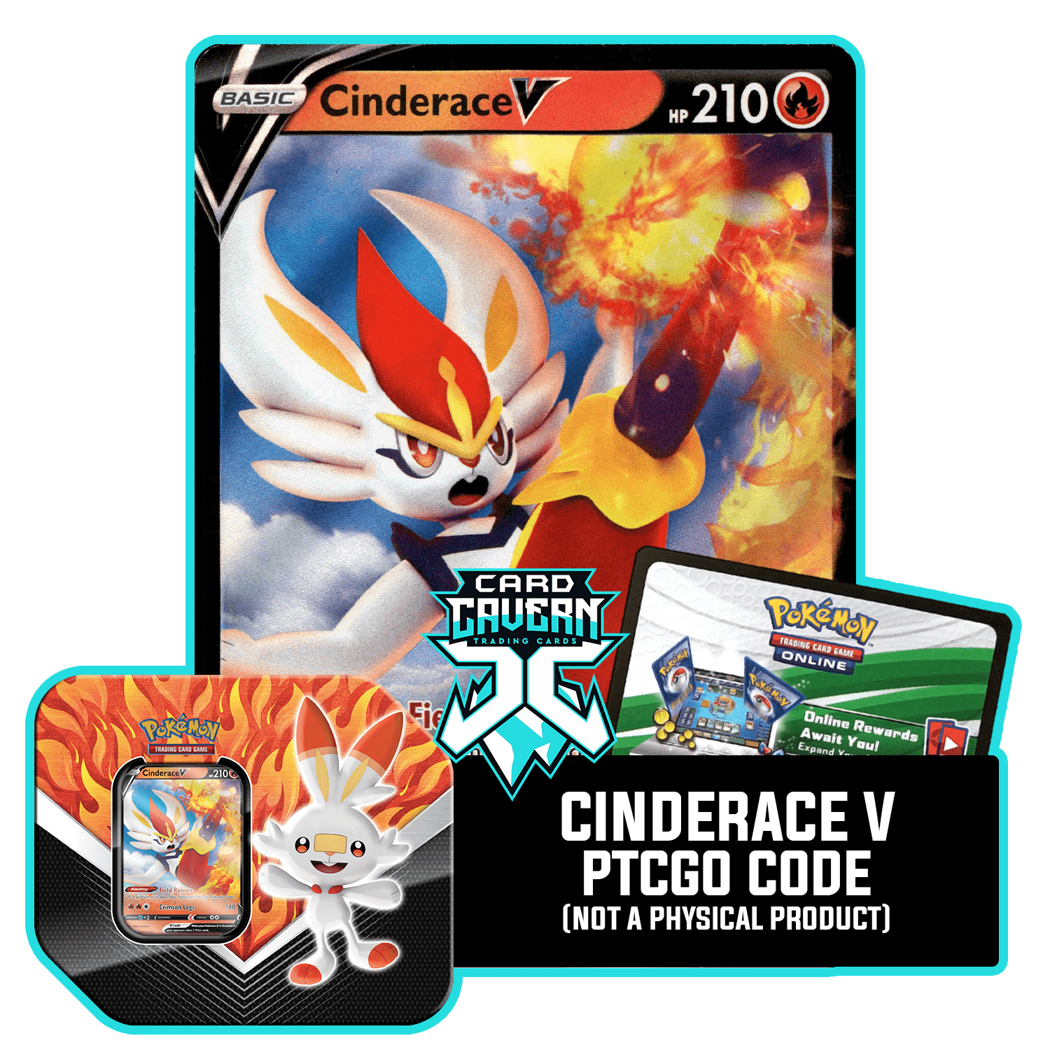 Galar Partners Tin:  Cinderace V - PTCGO Code - Card Cavern