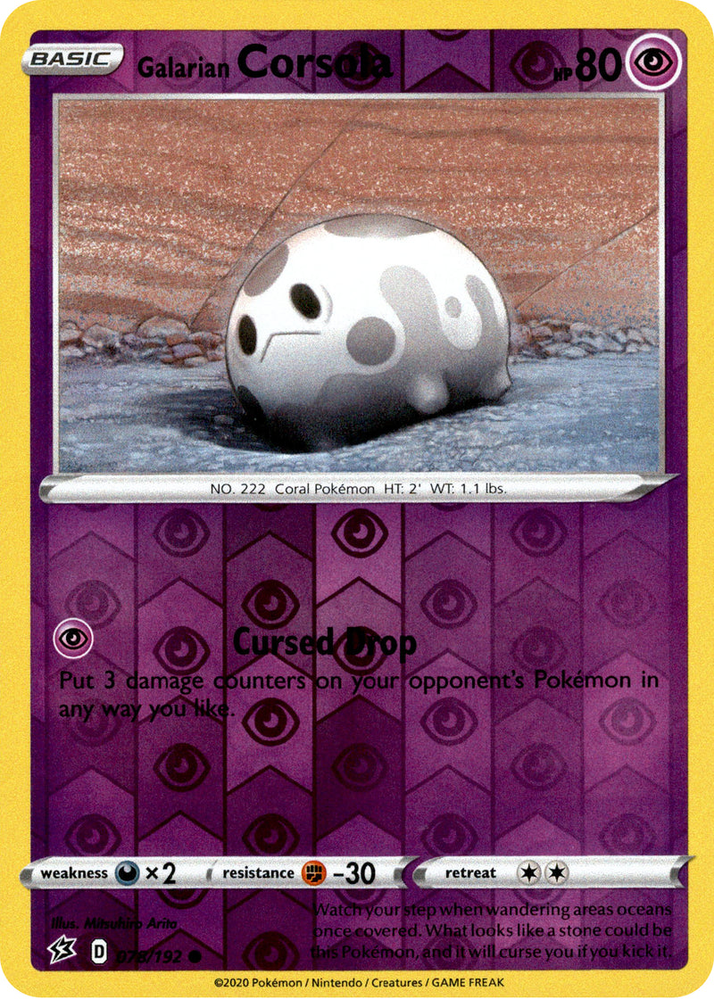 Galarian Corsola - 78/192 - Rebel Clash - Reverse Holo Card Cavern Trading Cards, LLC Galarian Corsola - 78/192 - Rebel Clash - Reverse Holo Card Cavern Trading Cards, LLC