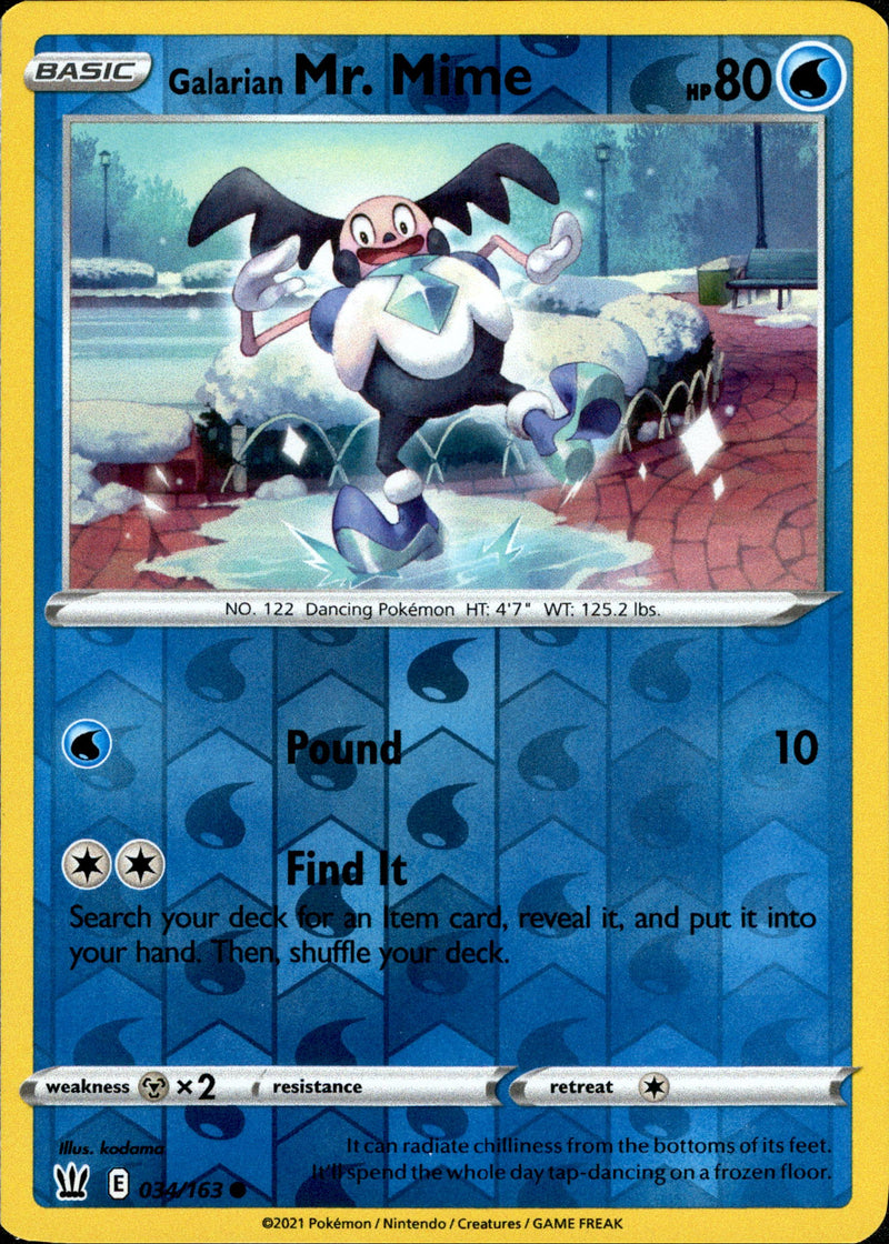 Galarian Mr. Mime - 034/163 - Battle Styles - Reverse Holo Card Cavern Trading Cards, LLC Galarian Mr. Mime - 034/163 - Battle Styles - Reverse Holo Card Cavern Trading Cards, LLC