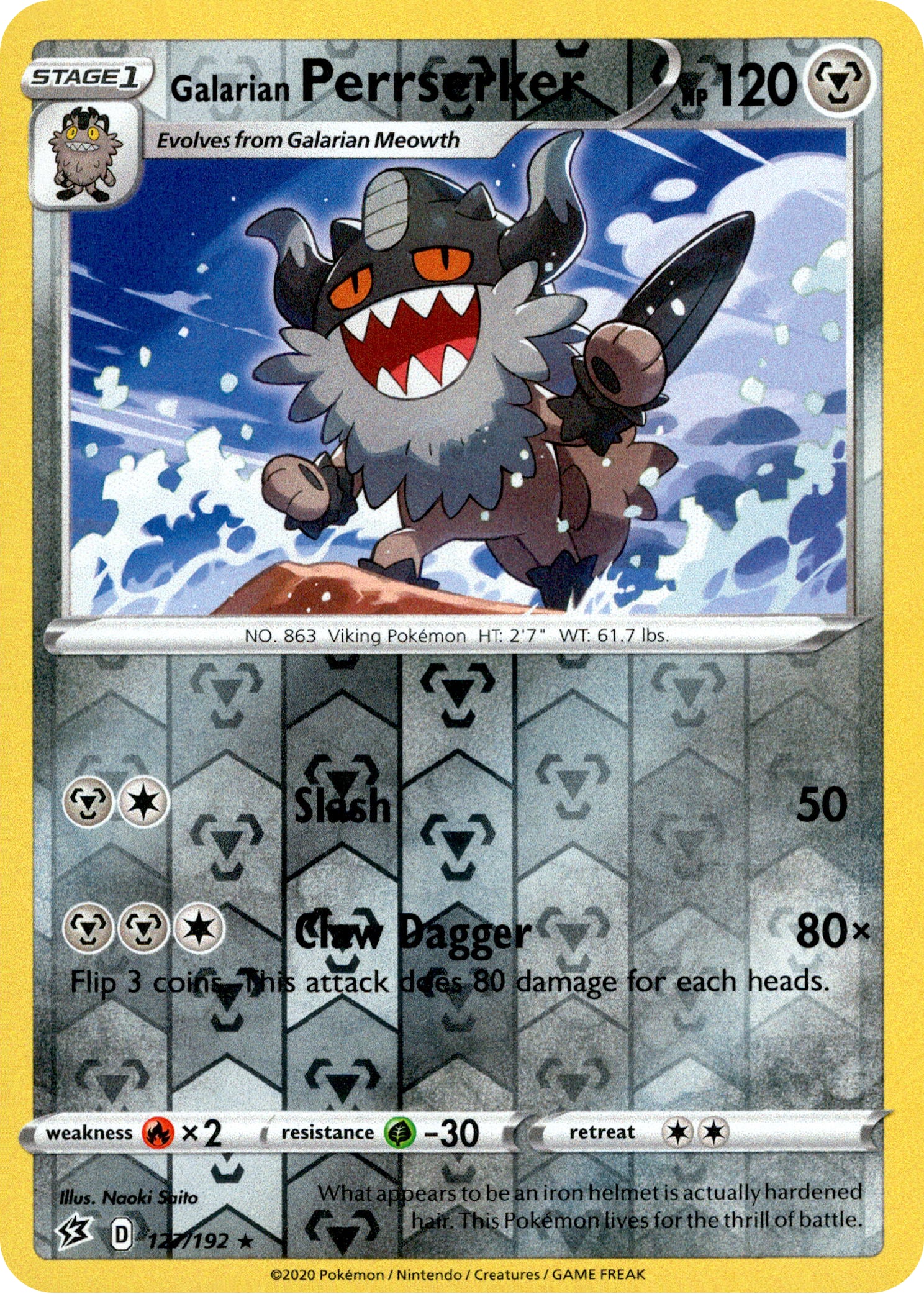 Galarian Perrserker - 127/192 - Rebel Clash - Reverse Holo - Card Cavern
