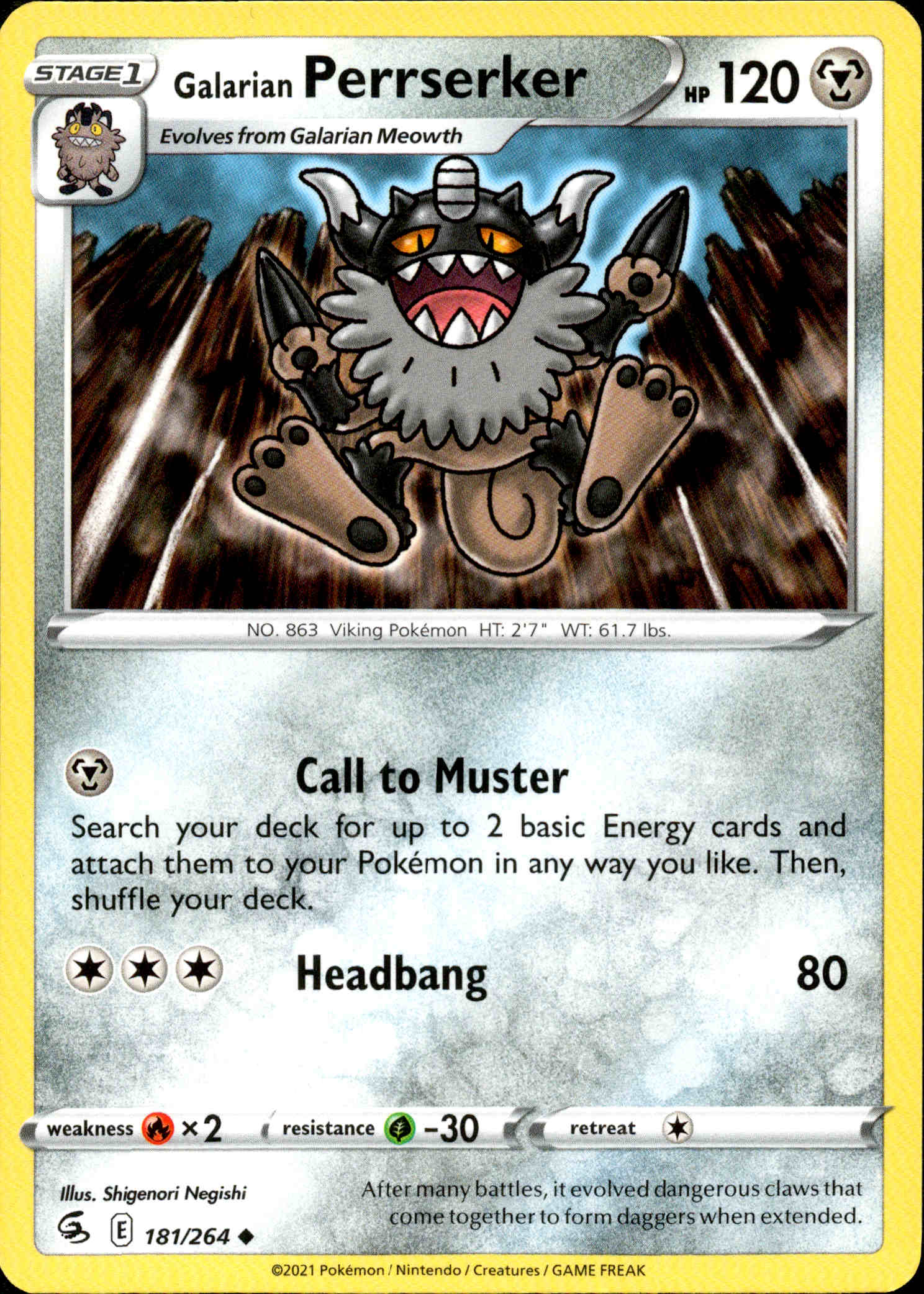 Galarian Perrserker - 181/264 - Fusion Strike - Card Cavern