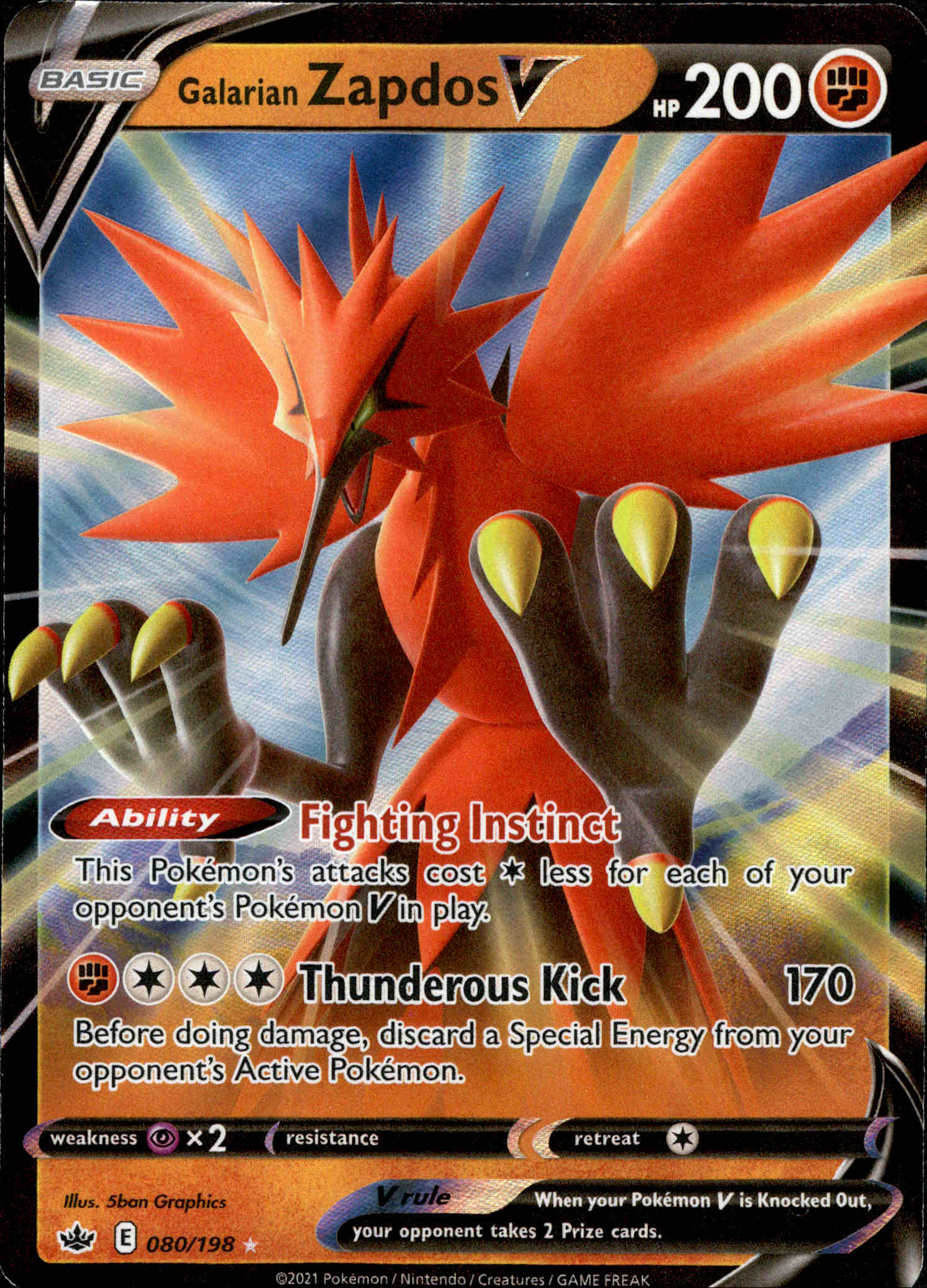 Galarian Zapdos V - 080/198 - Chilling Reign - Holo - Card Cavern