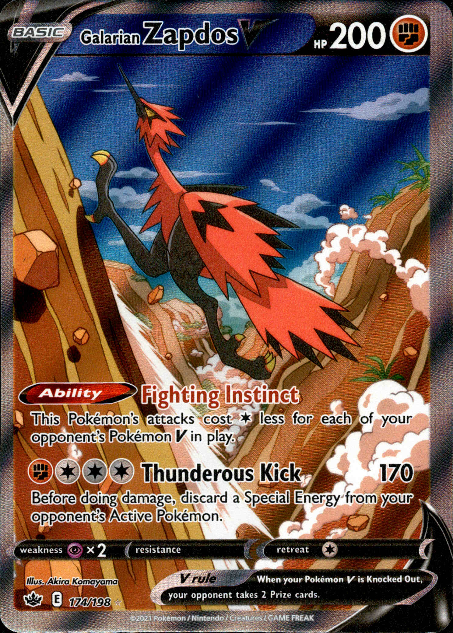 Galarian Zapdos V Alternate Art - 174/198 - Chilling Reign - Holo - Card Cavern