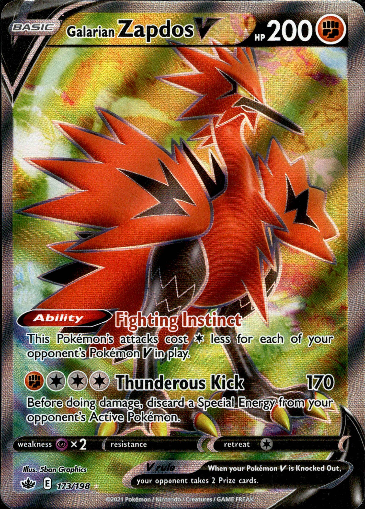 Galarian Zapdos V Full Art - 173/198 - Chilling Reign - Holo - Card Cavern