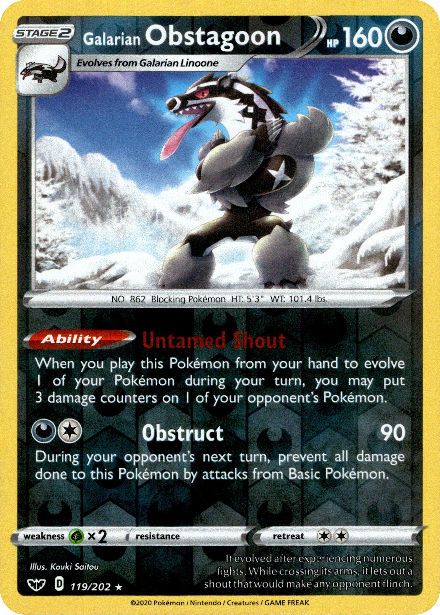 Galarian Obstagoon - 119/202 - Sword & Shield - Reverse Holo - Card Cavern