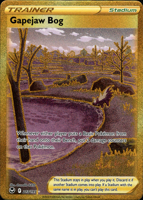 pokemon gapejaw bog gold card (142/189) [Sword & Shield: Astral Radiance]  Trading World Secret Rare Card Type Gapejaw Bog 213/195 Swsh12: Sword