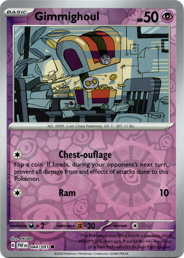Gimmighoul - 044/091 - Paldean Fates - Reverse Holo - Card Cavern