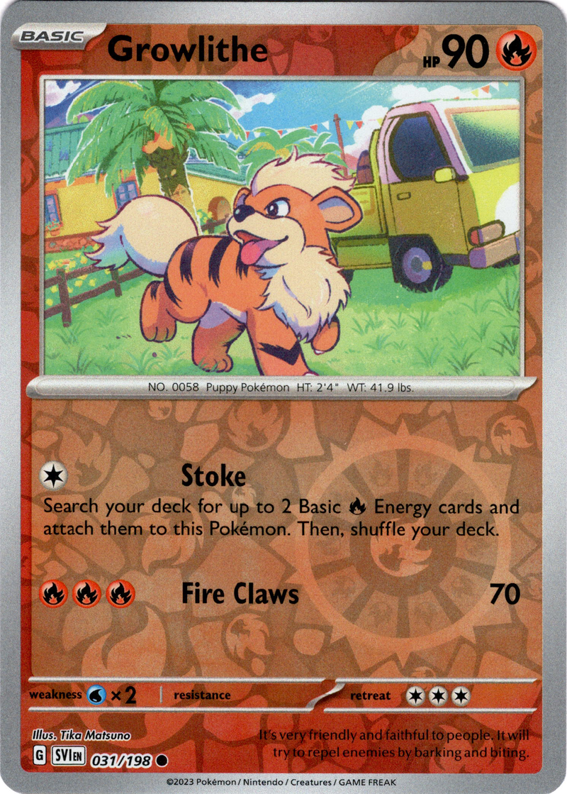 growlithe holographic card Growlithe - 031/198 - SV01: Scarlet & Violet Base Set [REVERSE HOLO]