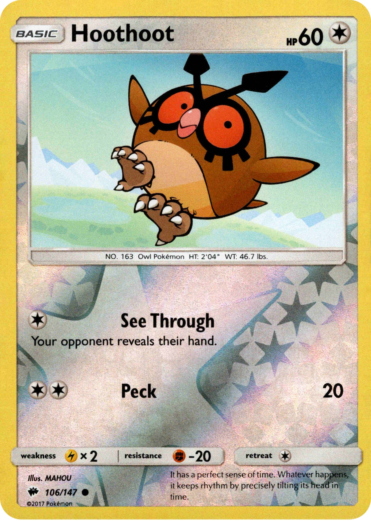 Hoothoot - 106/147 - Burning Shadows - Reverse Holo - Card Cavern