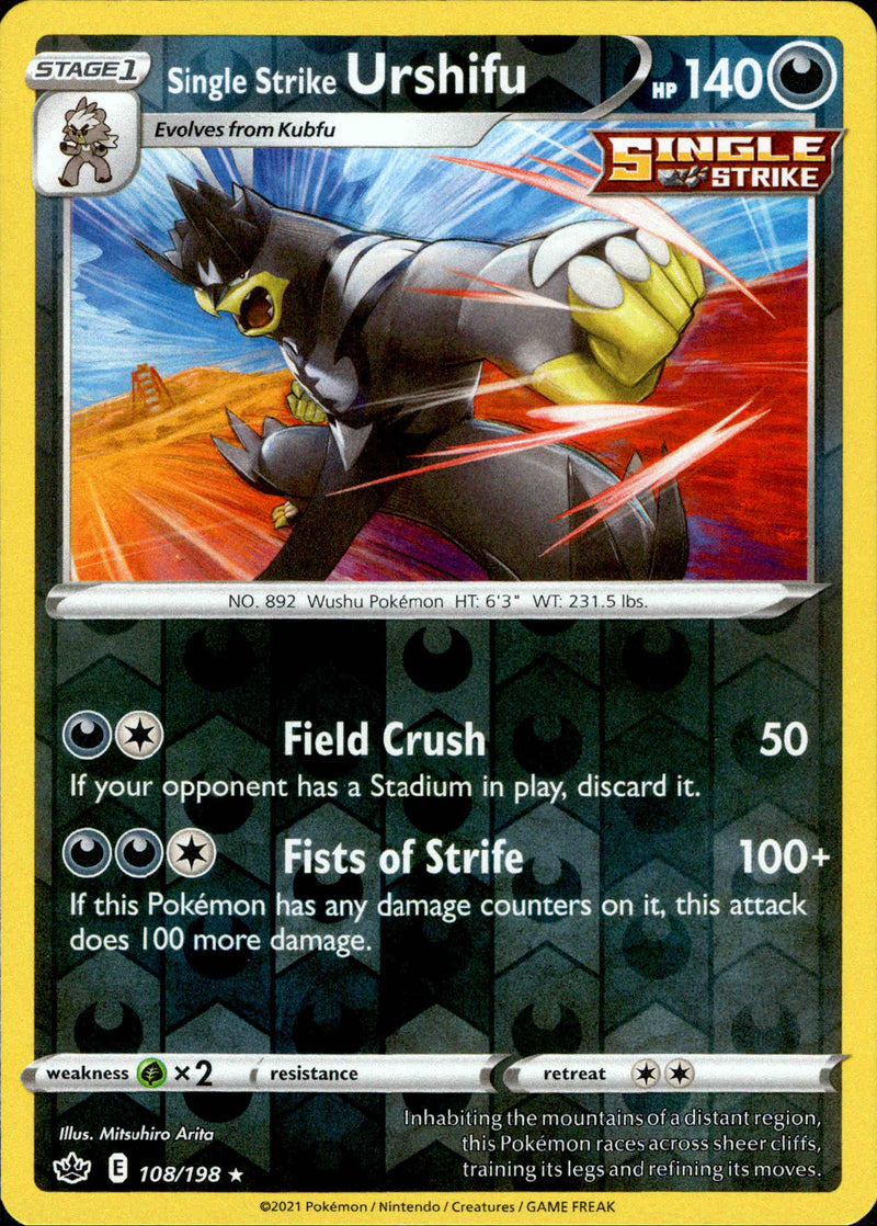 Single Strike Urshifu - 108/198 - Chilling Reign - Reverse Holo Card Cavern Trading Cards, LLC Single Strike Urshifu - 108/198 - Chilling Reign - Reverse Holo Card Cavern Trading Cards, LLC
