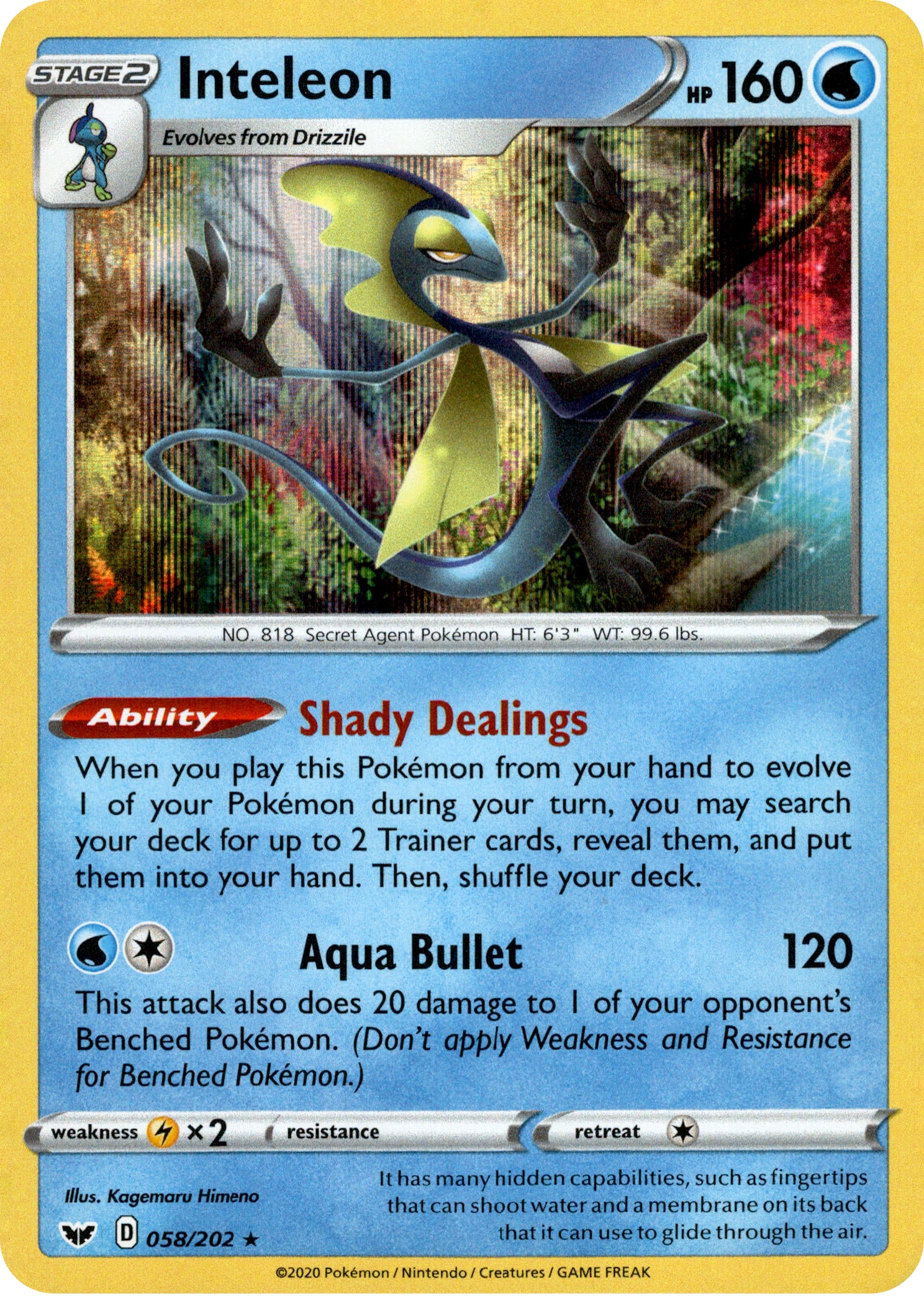 Inteleon - 58/202 - Sword & Shield - Holo - Card Cavern