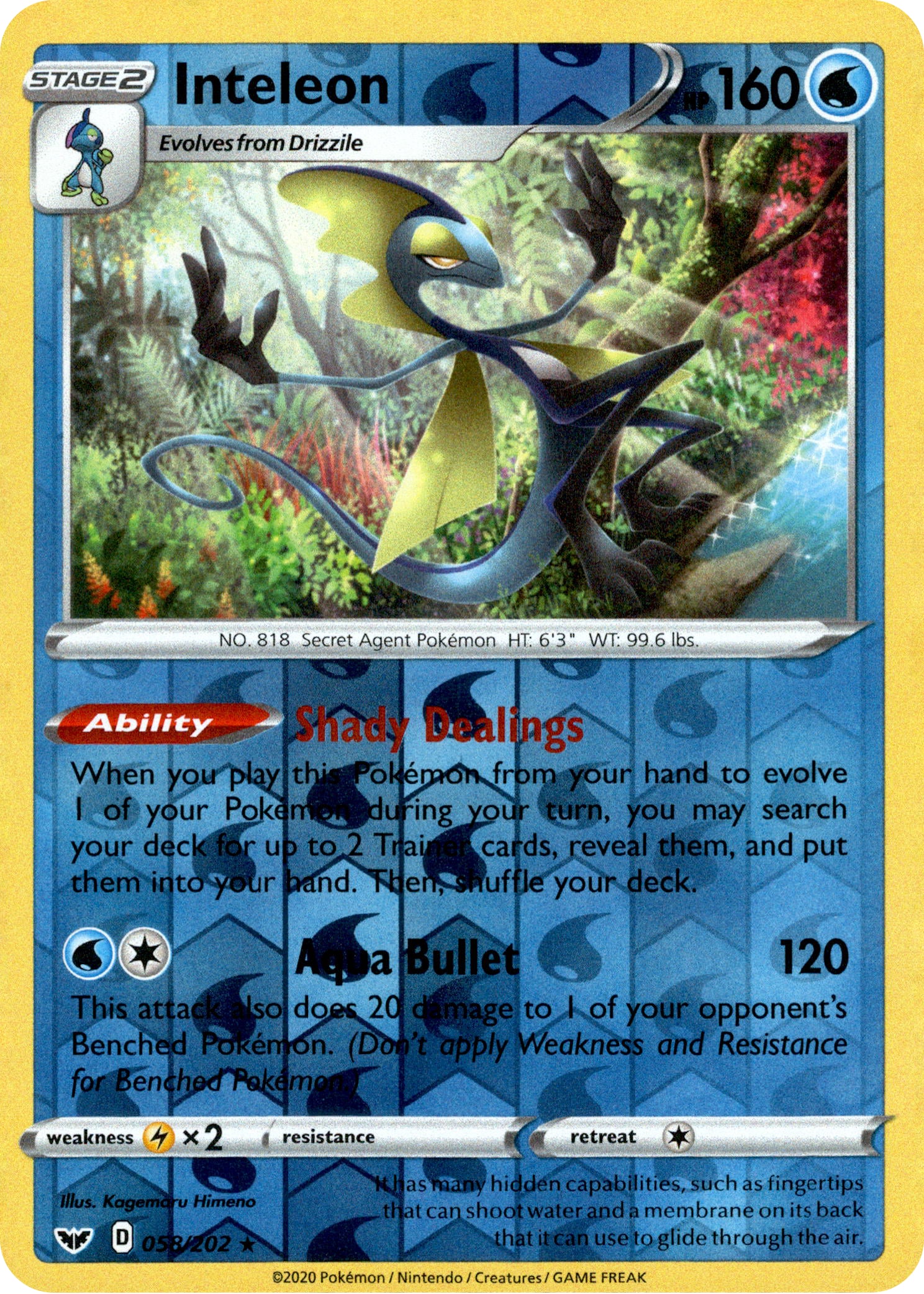 Inteleon - 58/202 - Sword & Shield - Reverse Holo - Card Cavern