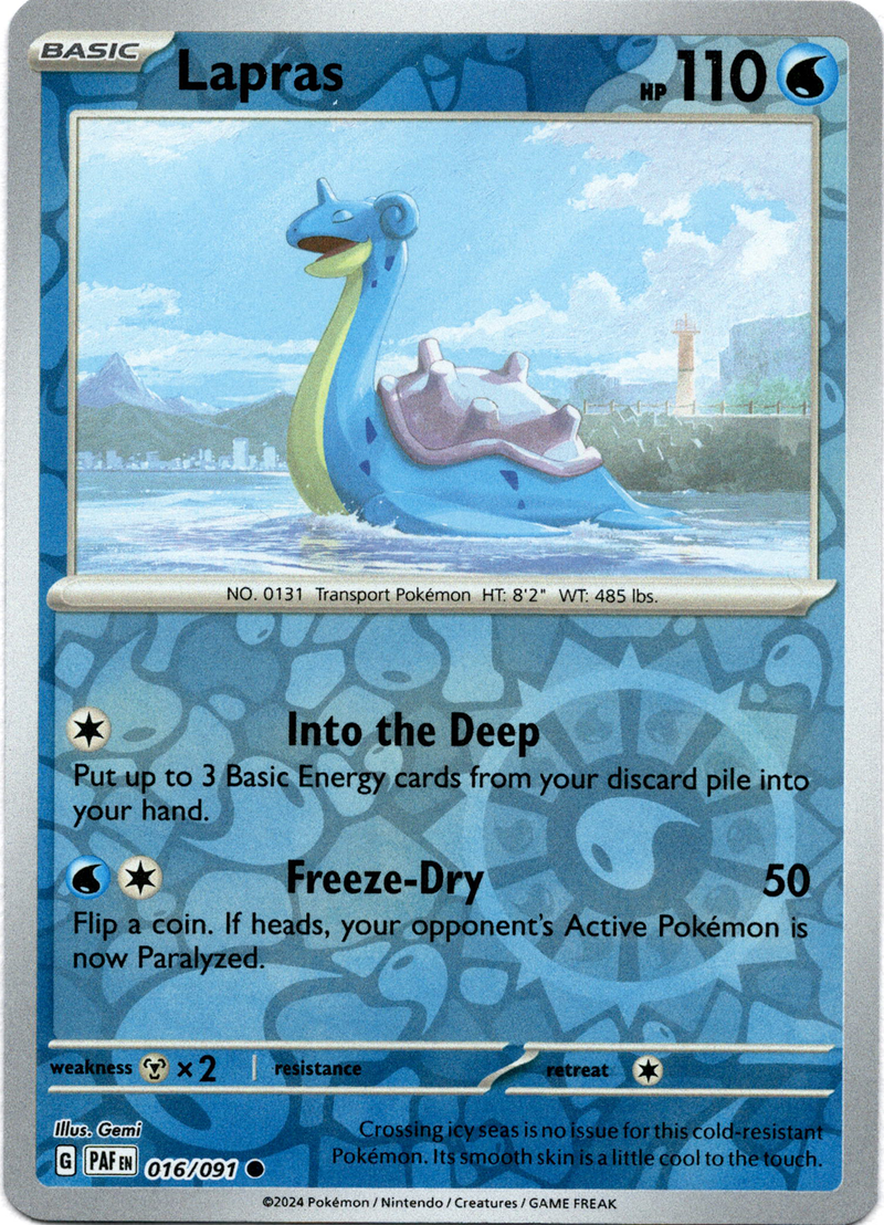 Lapras - 016/091 - Paldean Fates - Reverse Holo Card Cavern Trading Cards, LLC Lapras - 016/091 - Paldean Fates - Reverse Holo Card Cavern Trading Cards, LLC