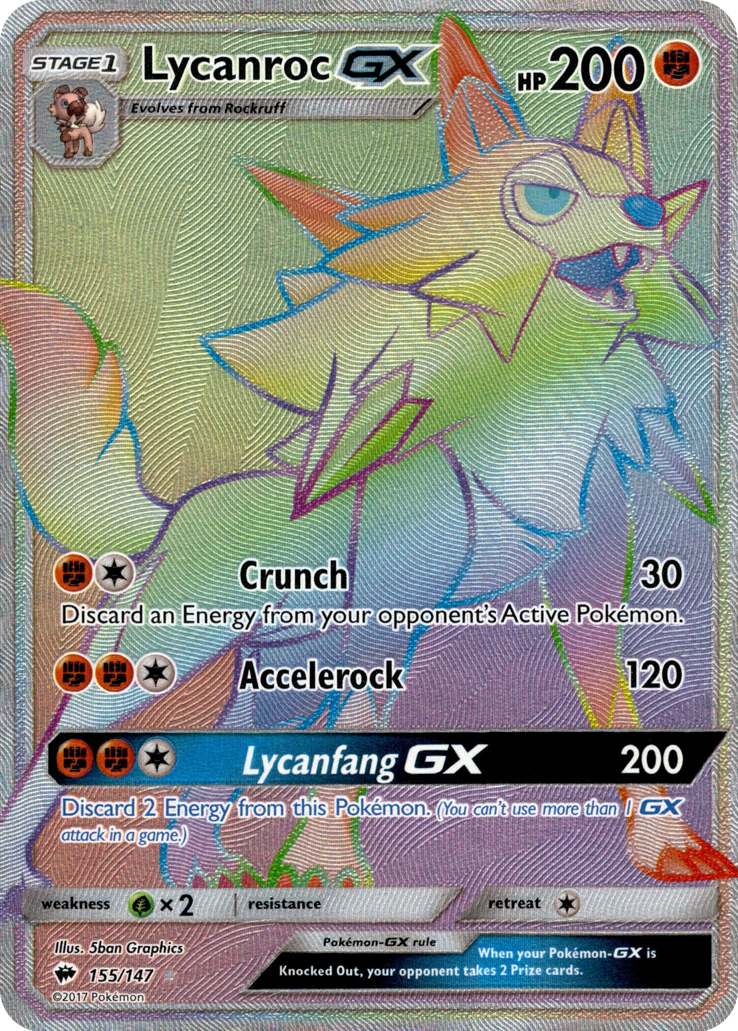 Lycanroc GX Hyper Rare - 155/147 - Burning Shadows - Holo - Card Cavern