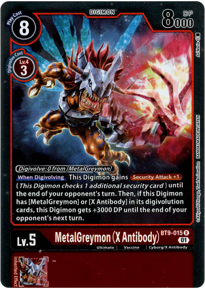 MetalGreymon (X Antibody) - BT9-015 R - X Record Card Cavern Trading Cards, LLC MetalGreymon (X Antibody) - BT9-015 R - X Record Card Cavern Trading Cards, LLC