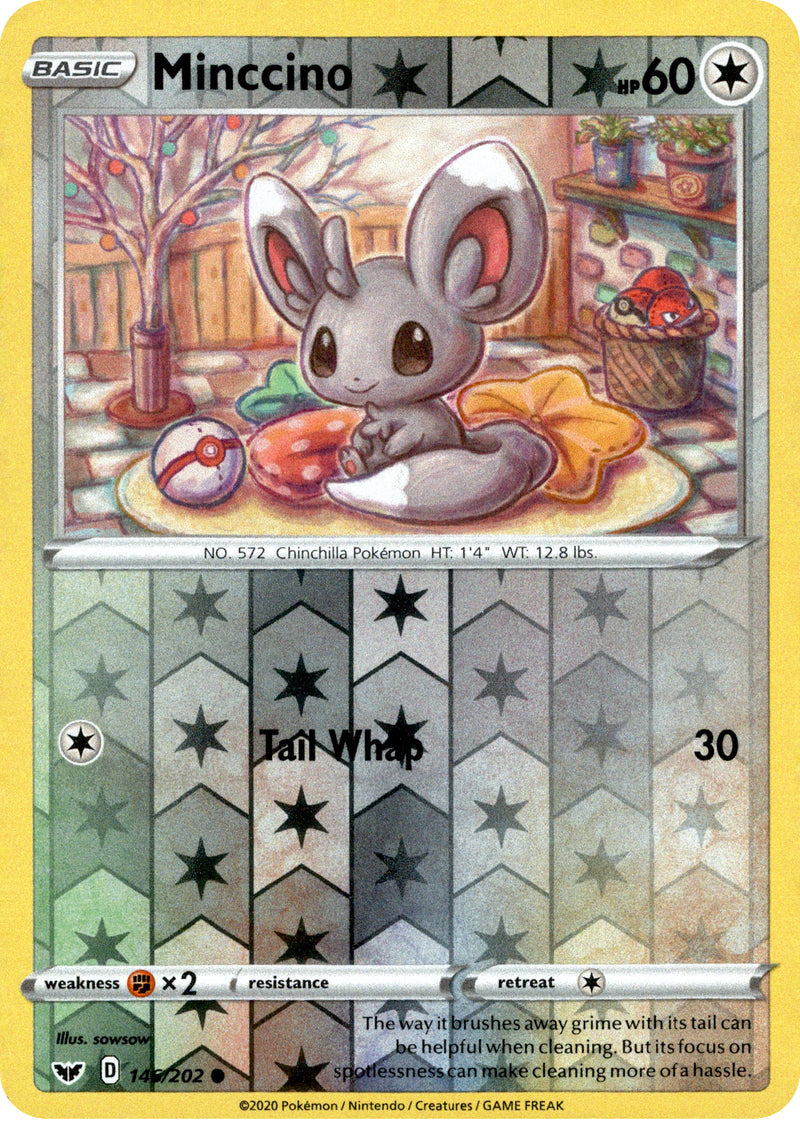 Minccino - 146/202 - Sword & Shield - Reverse Holo  Card Cavern Trading  Cards, LLC