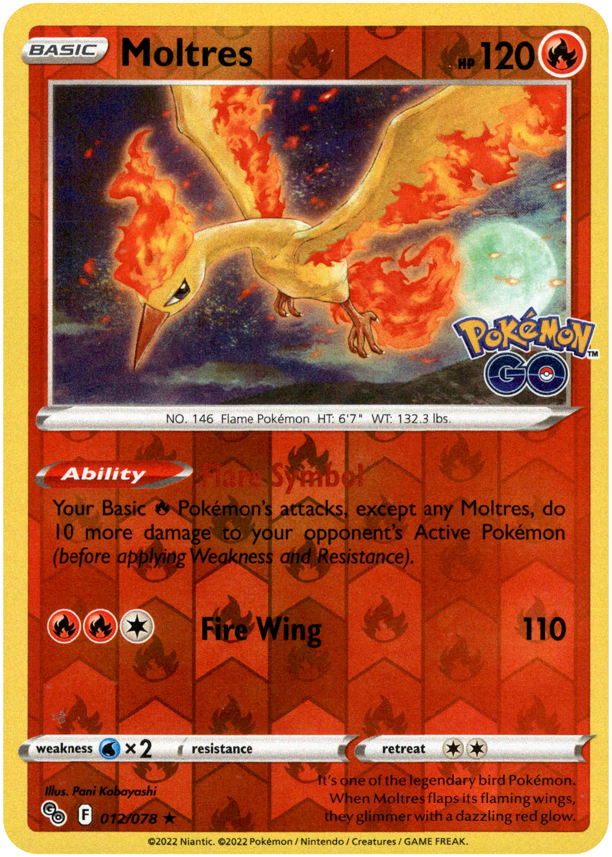 Moltres - 012/078 - Pokemon Go - Reverse Holo - Card Cavern