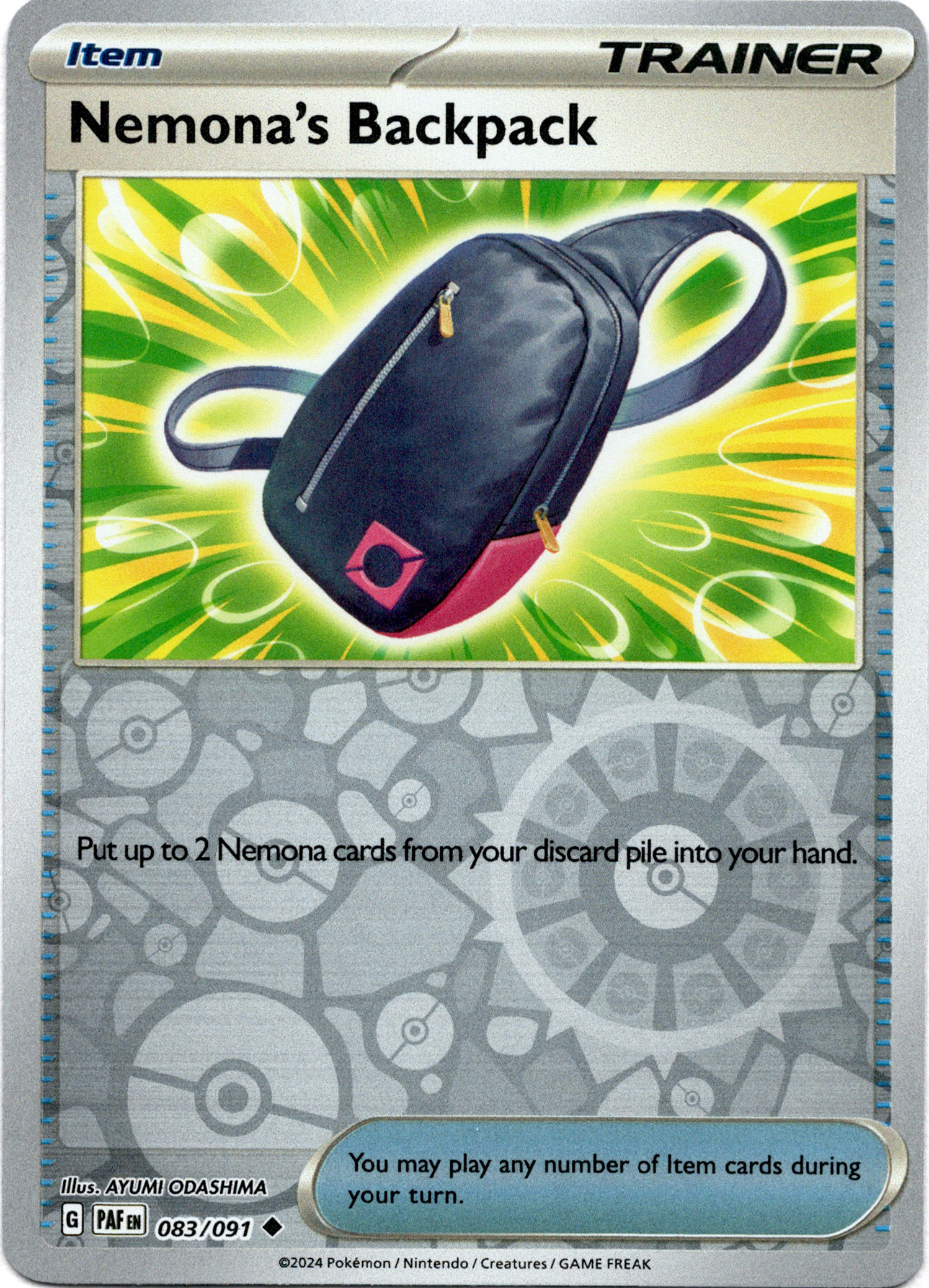 Nemona’s Backpack - 083/091 - Paldean Fates - Reverse Holo - Card Cavern