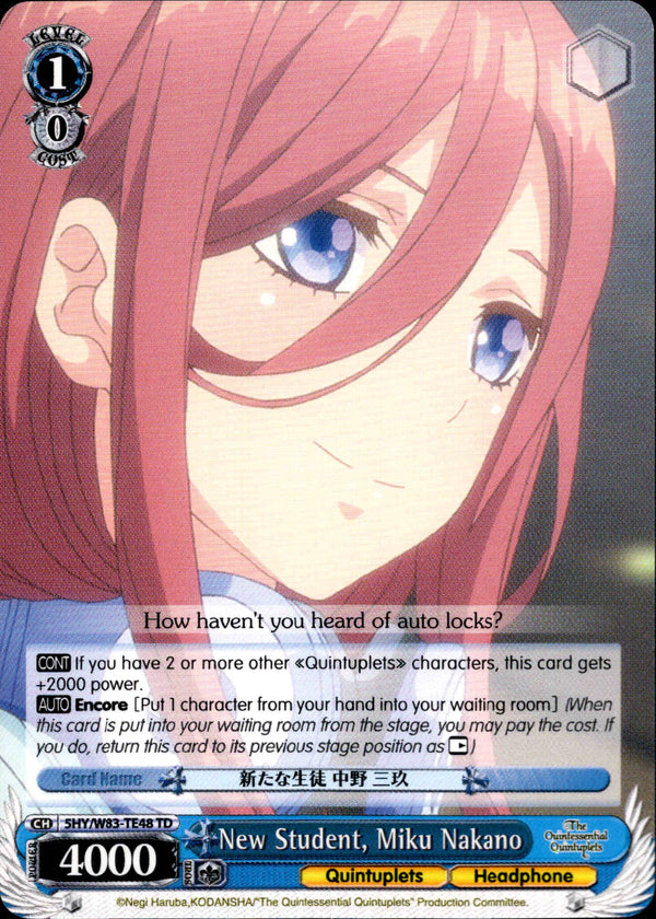 New Student, Miku Nakano - 5HY/W83-TE48 - The Quintessential Quintuplets - Card Cavern