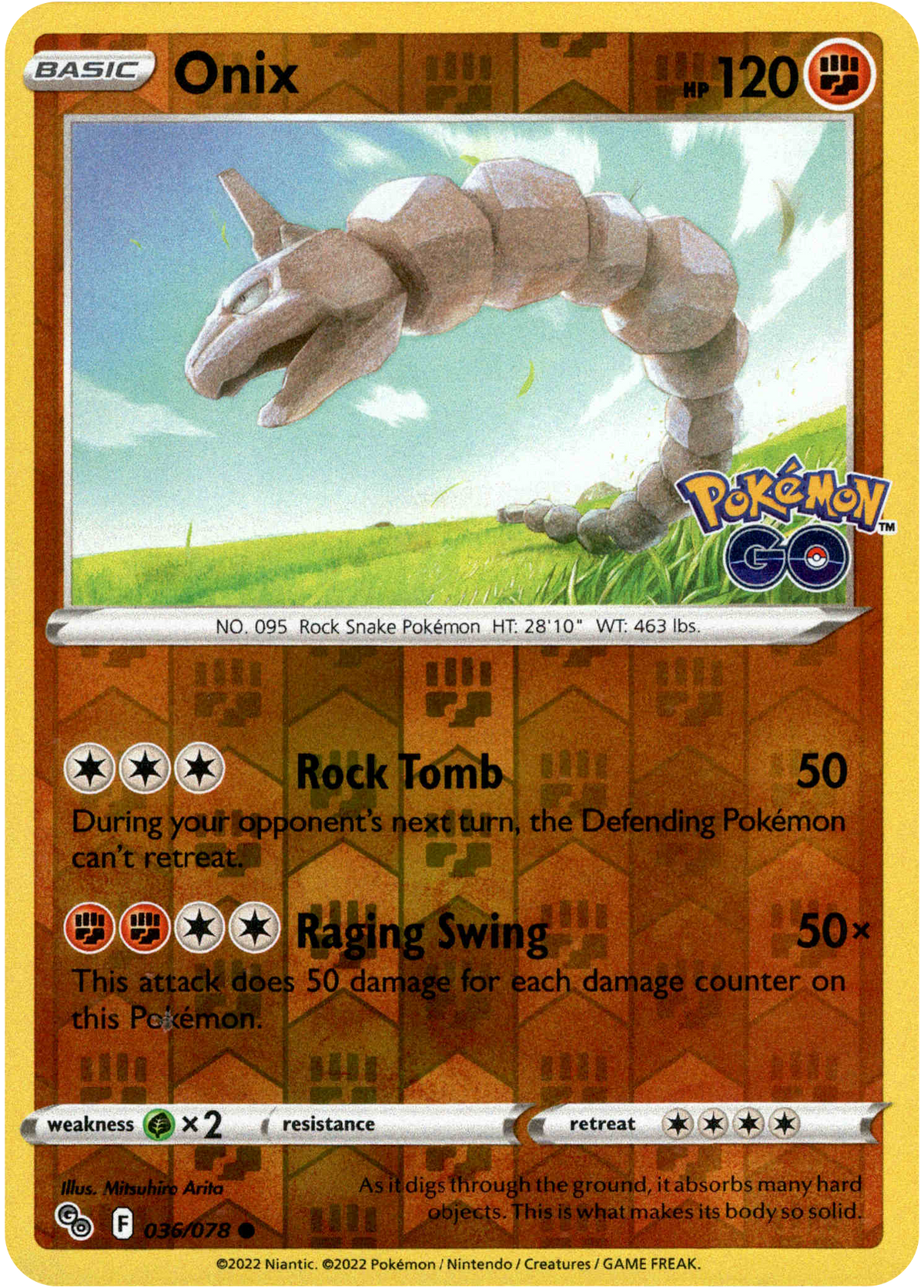 Onix - 036/078 - Pokemon Go - Reverse Holo - Card Cavern