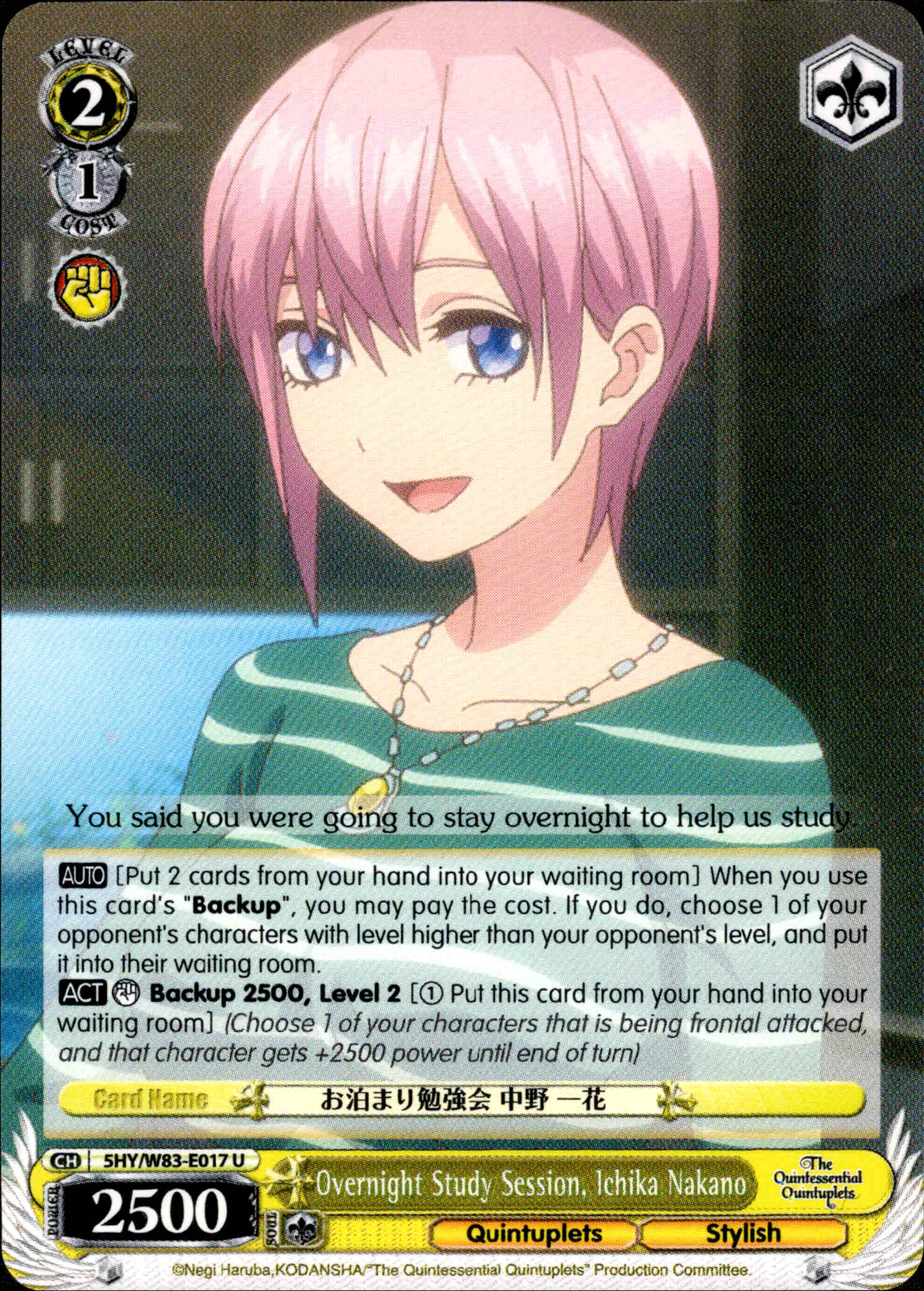 Overnight Study Session, Ichika Nakano - 5HY/W83-E017 - The Quintessential Quintuplets - Card Cavern