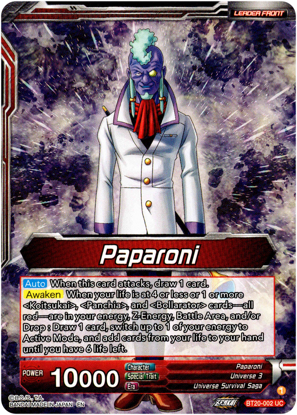Paparoni // Warriors of Universe 3, United as One - BT20-002 UC - Power Absorbed - Card Cavern