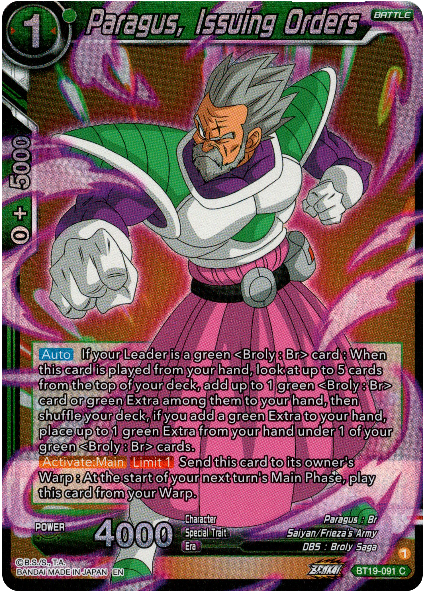 Paragus, Issuing Orders - BT19-091 - Fighter's Ambition - Foil - Card Cavern