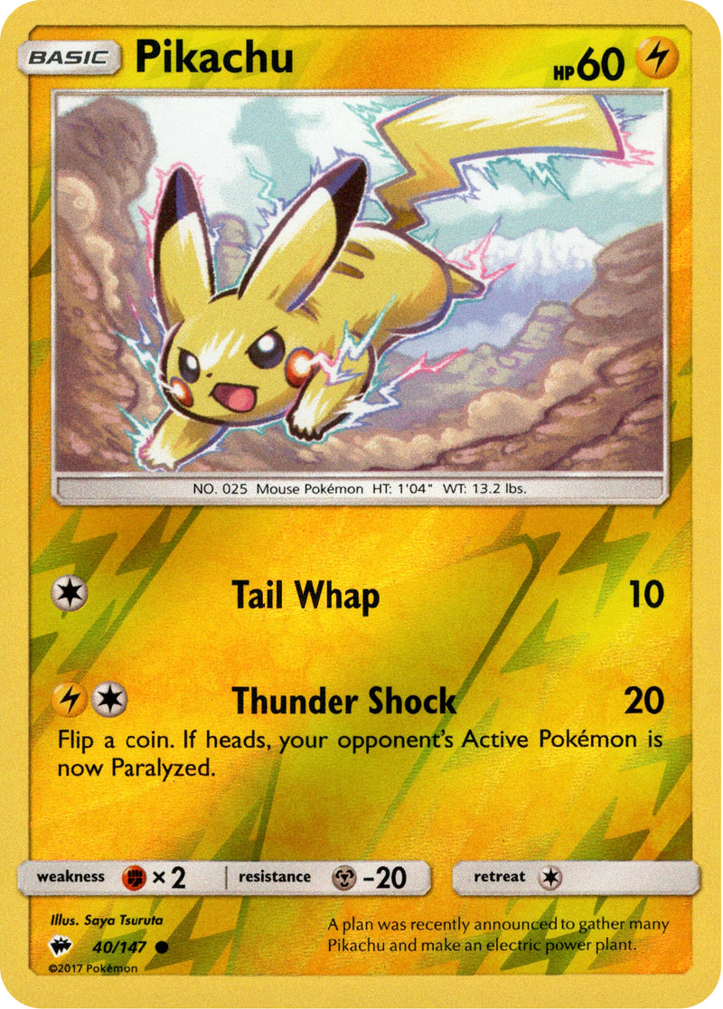 Pikachu - 40/147 - Burning Shadows - Reverse Holo – Card Cavern