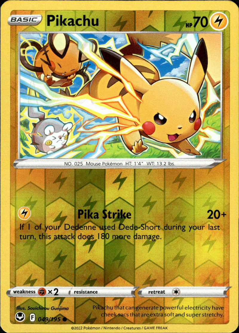 pikachu holographic card 2022 Pikachu - 049/195 - Silver Tempest