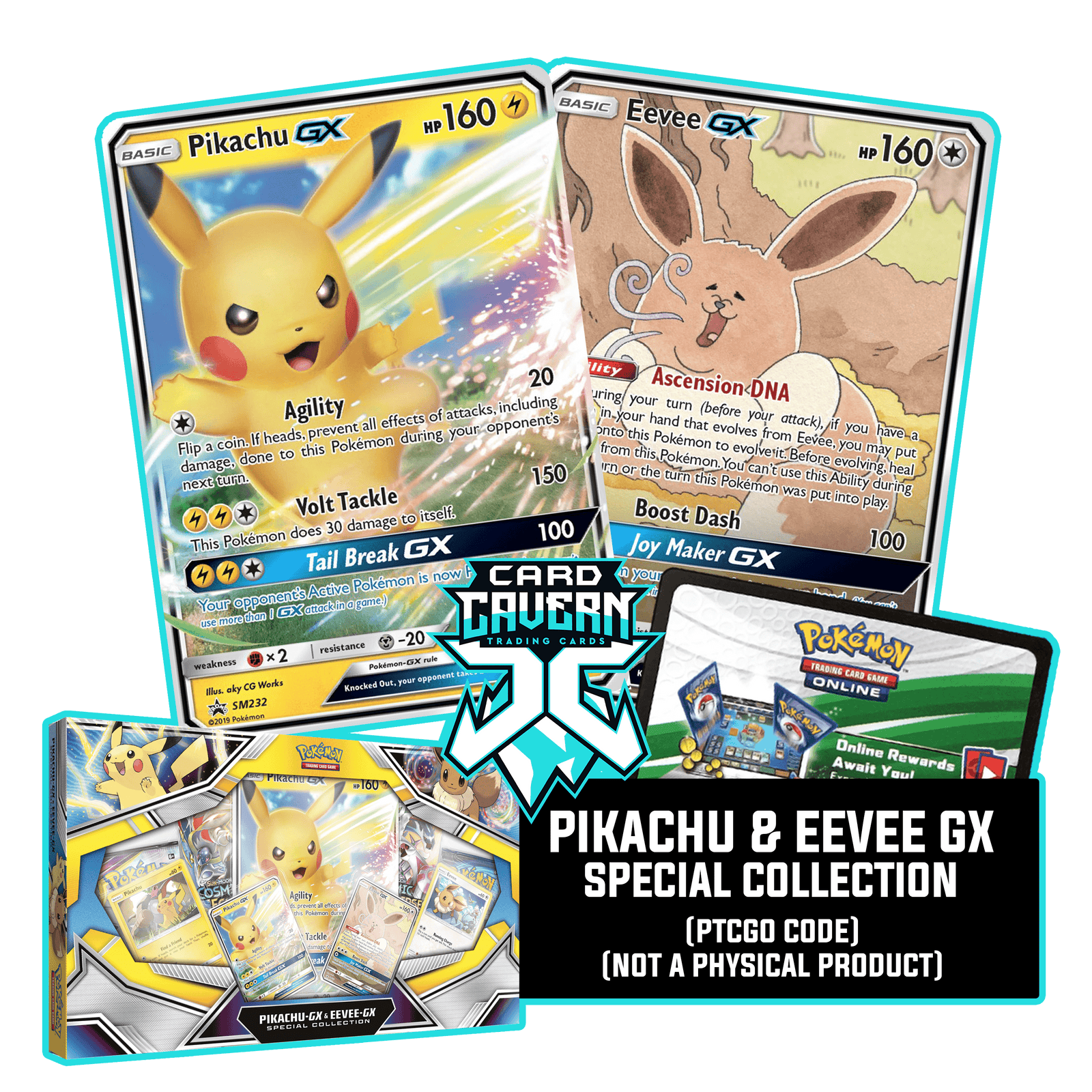 Pikachu & Eevee GX SM232 & SM233 PTCGO Code – Card Cavern Trading Cards ...