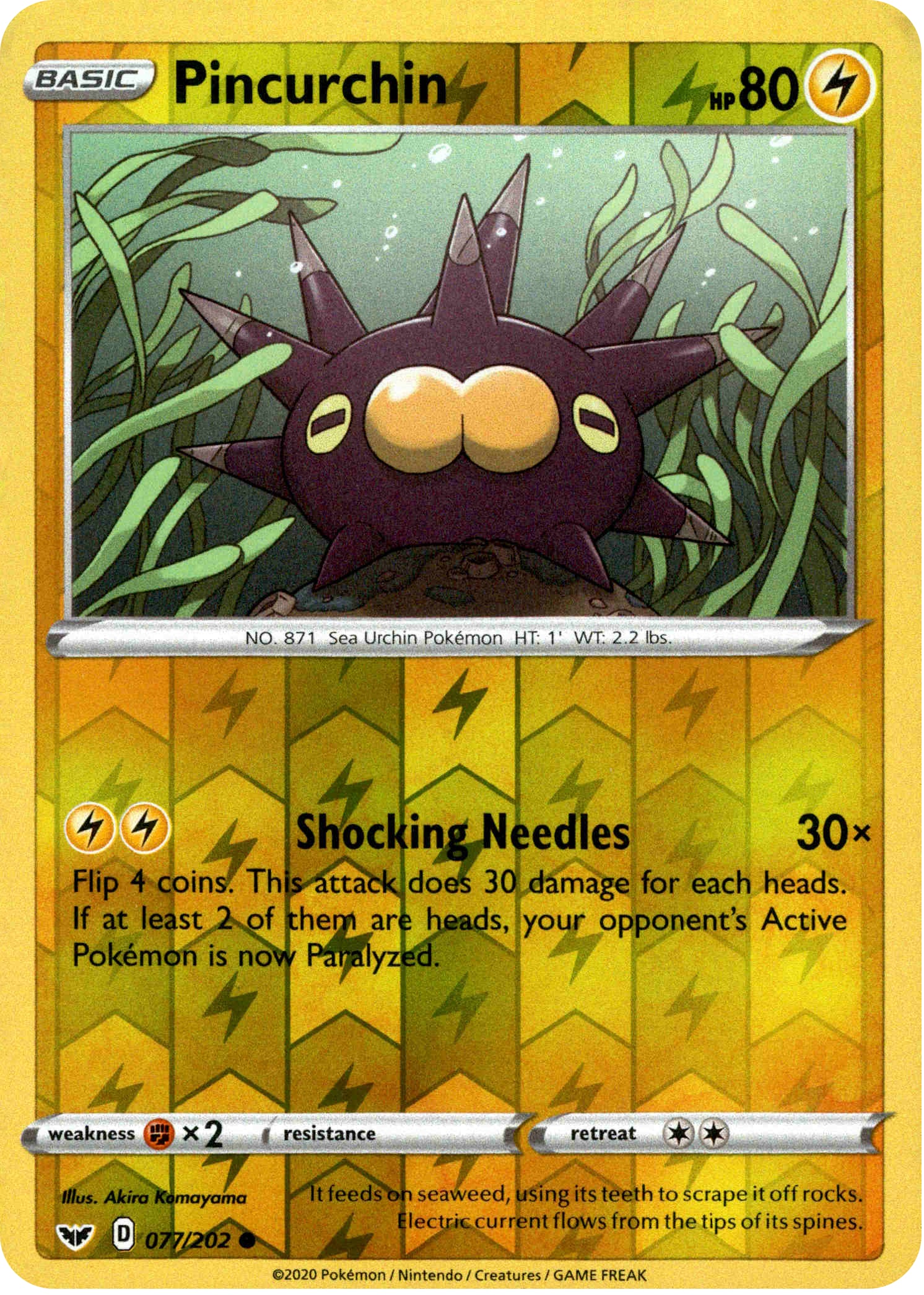 Pincurchin - 77/202 - Sword & Shield - Reverse Holo - Card Cavern