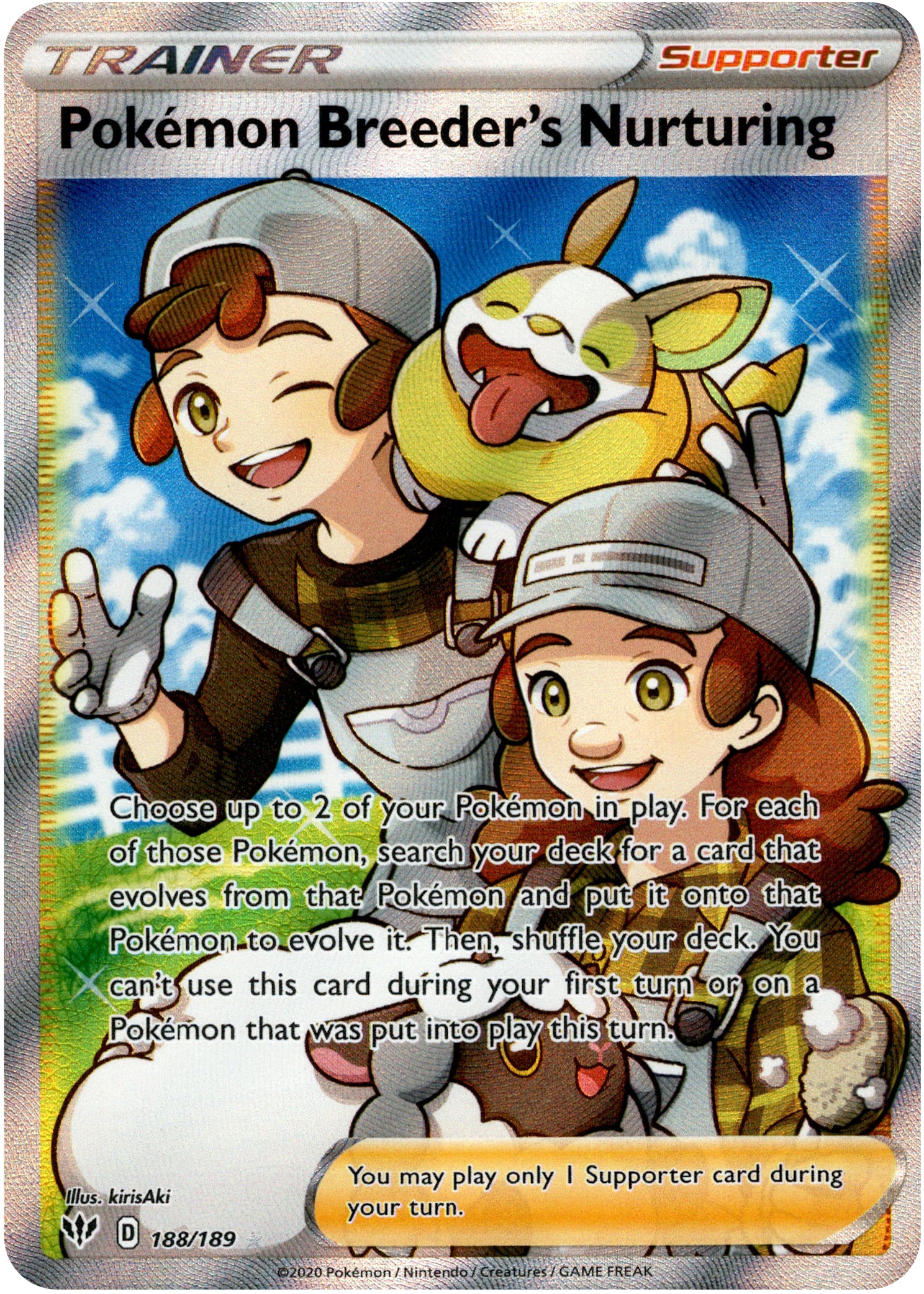 Pokémon Breeder's Nurturing Full Art - 188/189 - Darkness Ablaze - Holo - Card Cavern
