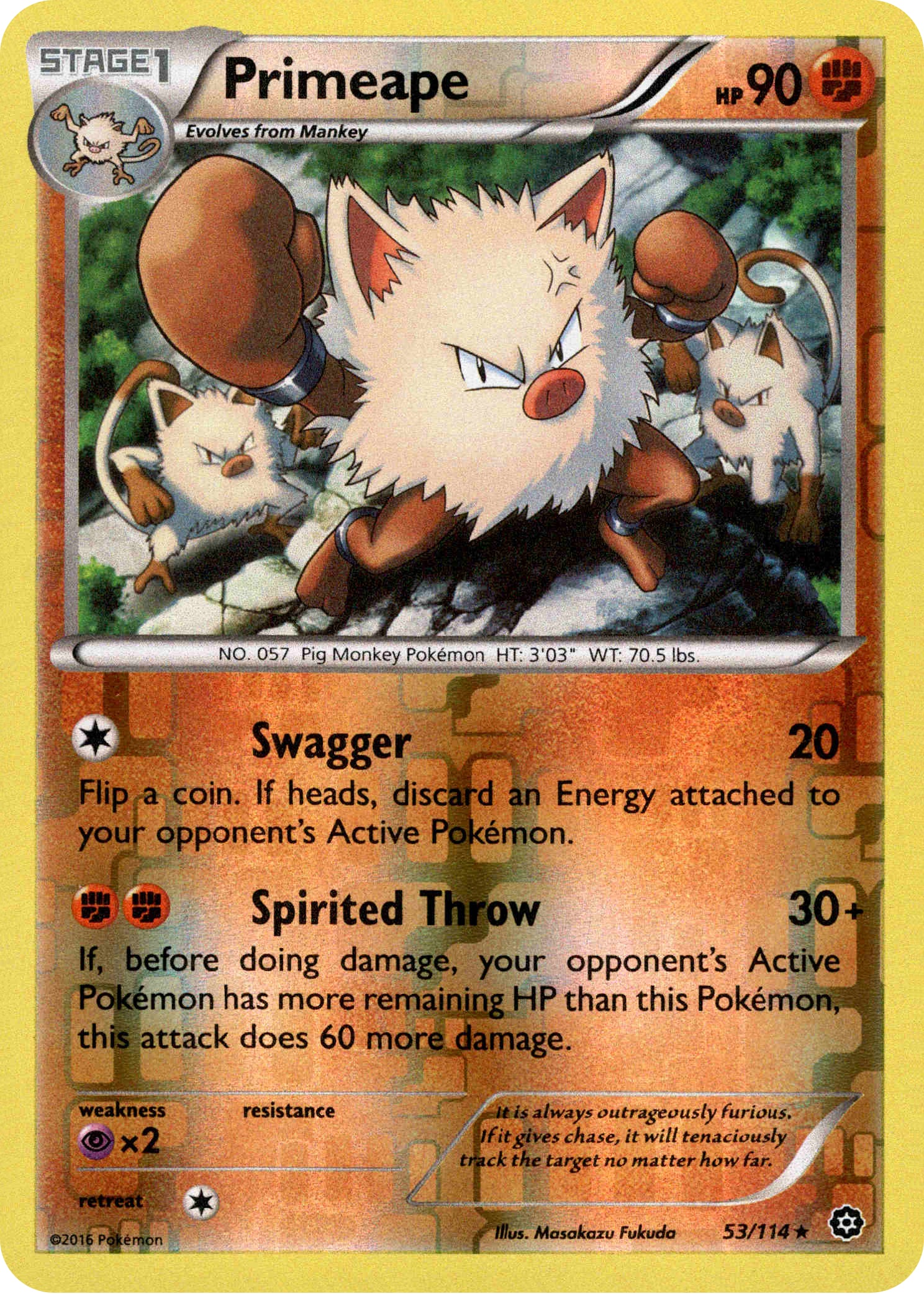 Primeape - 53/114 - Steam Siege - Reverse Holo - Card Cavern