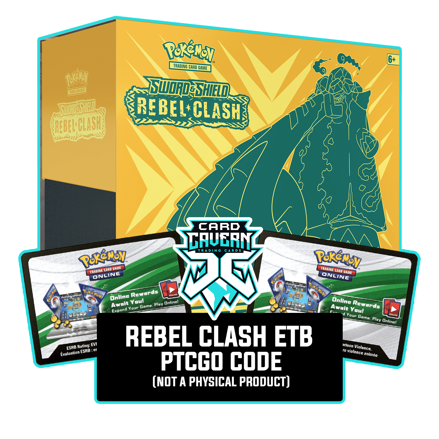 Rebel Clash ETB - Copperajah V - Sleeves and Deck Box PTCGO Code - Card Cavern