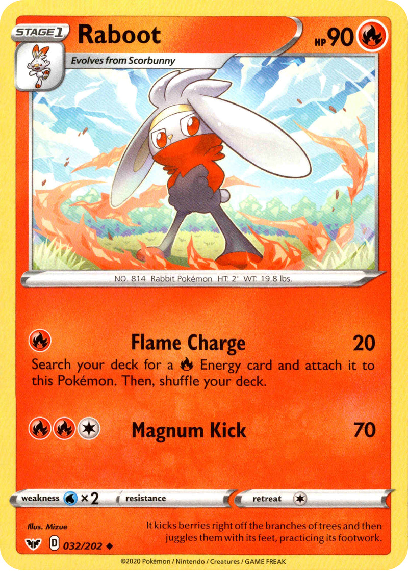 Raboot - 32/202 - Sword & Shield Card Cavern Trading Cards, LLC Raboot - 32/202 - Sword & Shield Card Cavern Trading Cards, LLC